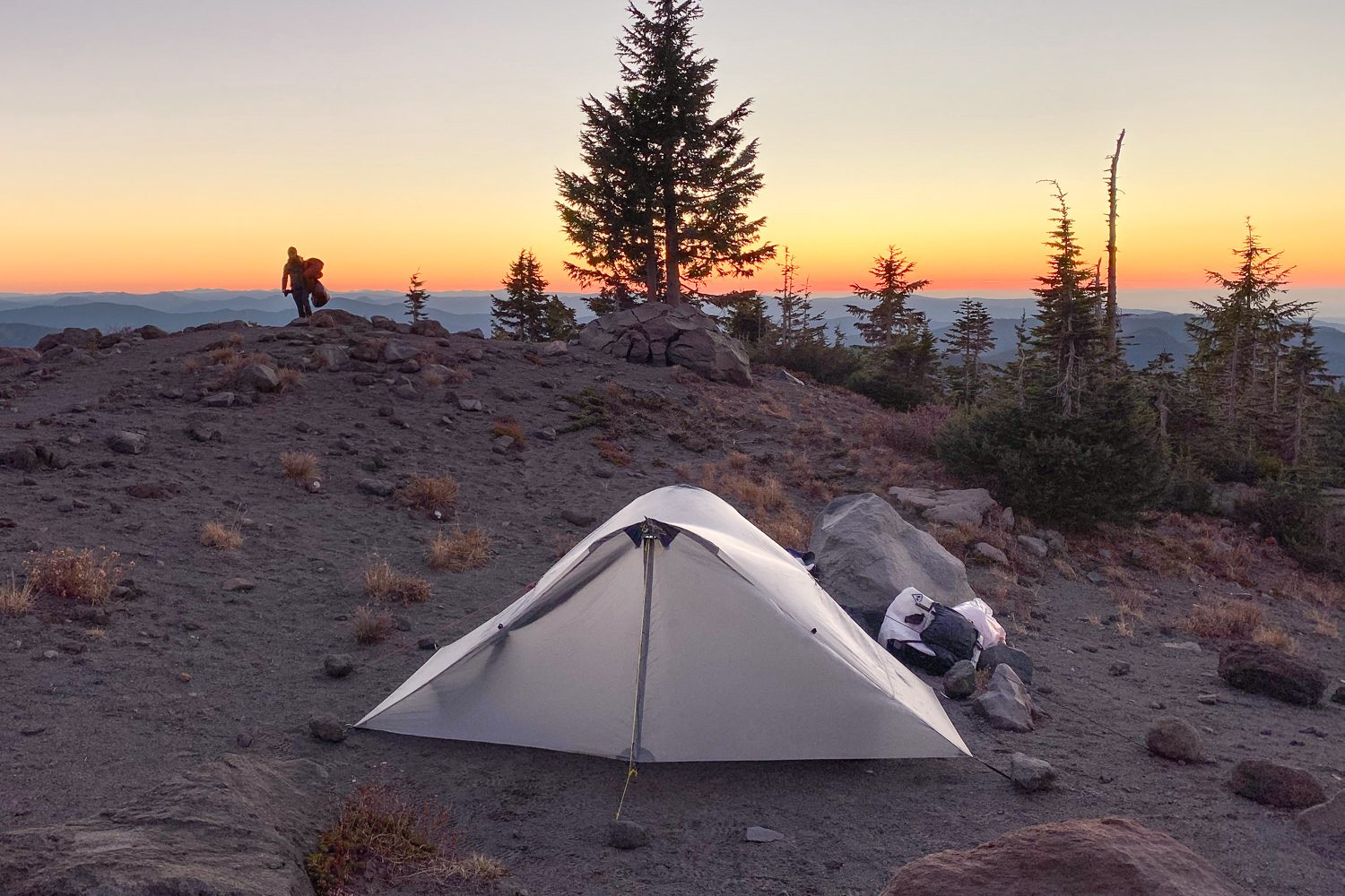 The Lunar Duo pitched in a high alpine area at sunset