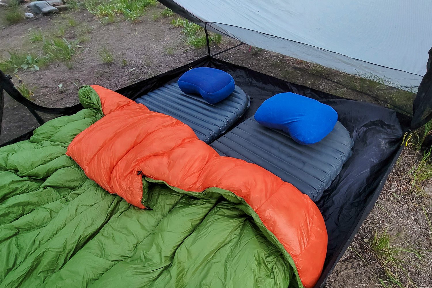 Closeup of two regular Therm-a-Rest NeoAir UberLite sleeping pads inside of the Lunar Duo