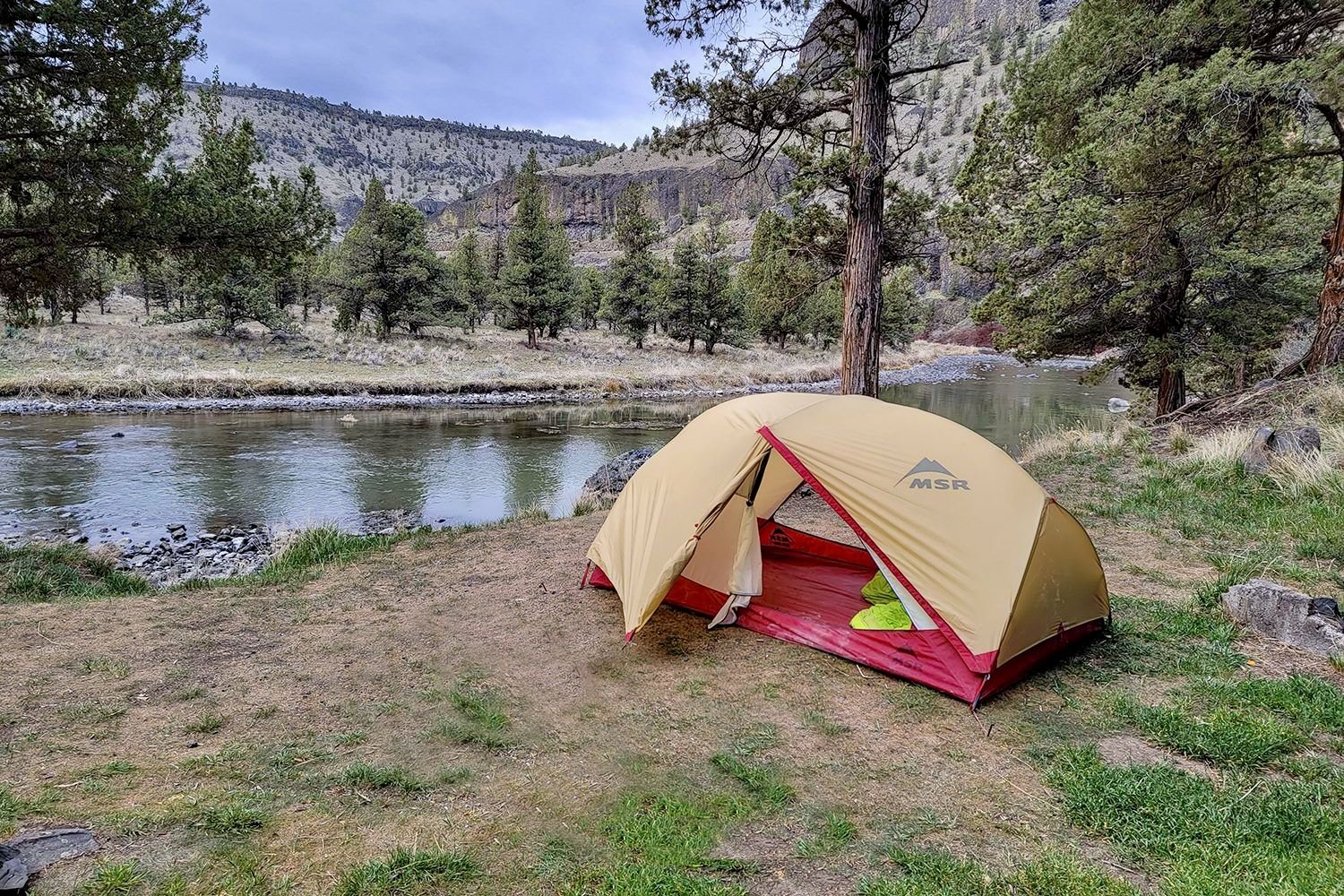 msr hubba hubba tent by a river
