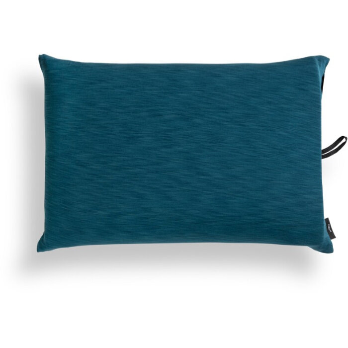 Dark teal foam backpacking pillow with a foam topper