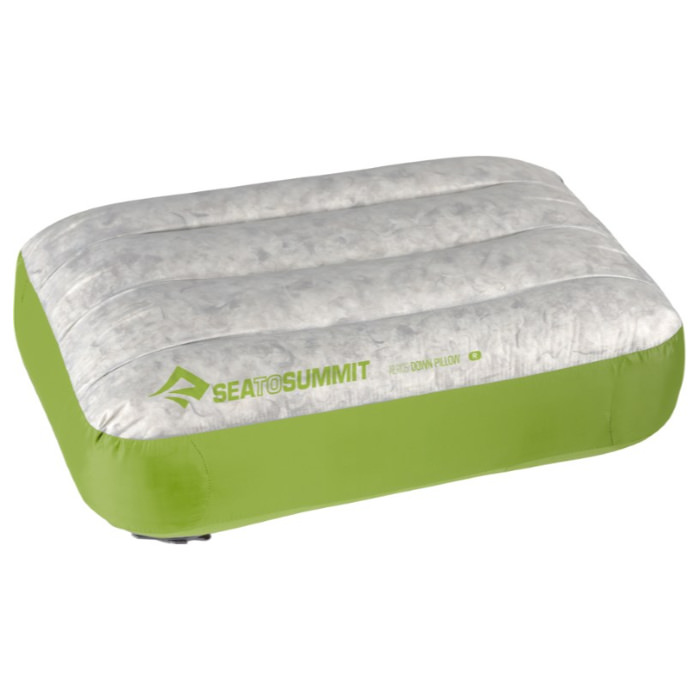 Backpacking pillow with white top and green sides