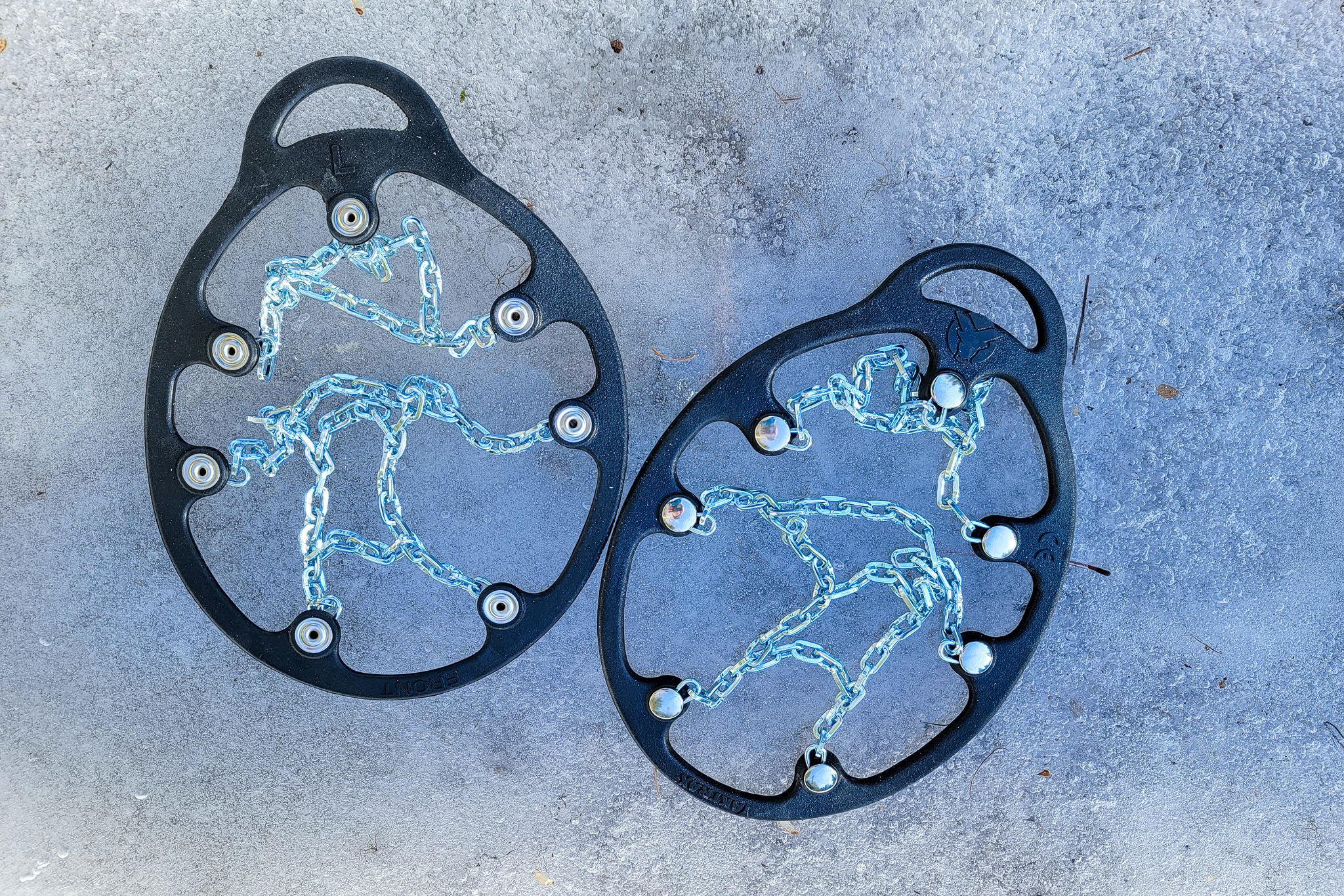 Closeup of the Yaktrax Chains on any icy surface