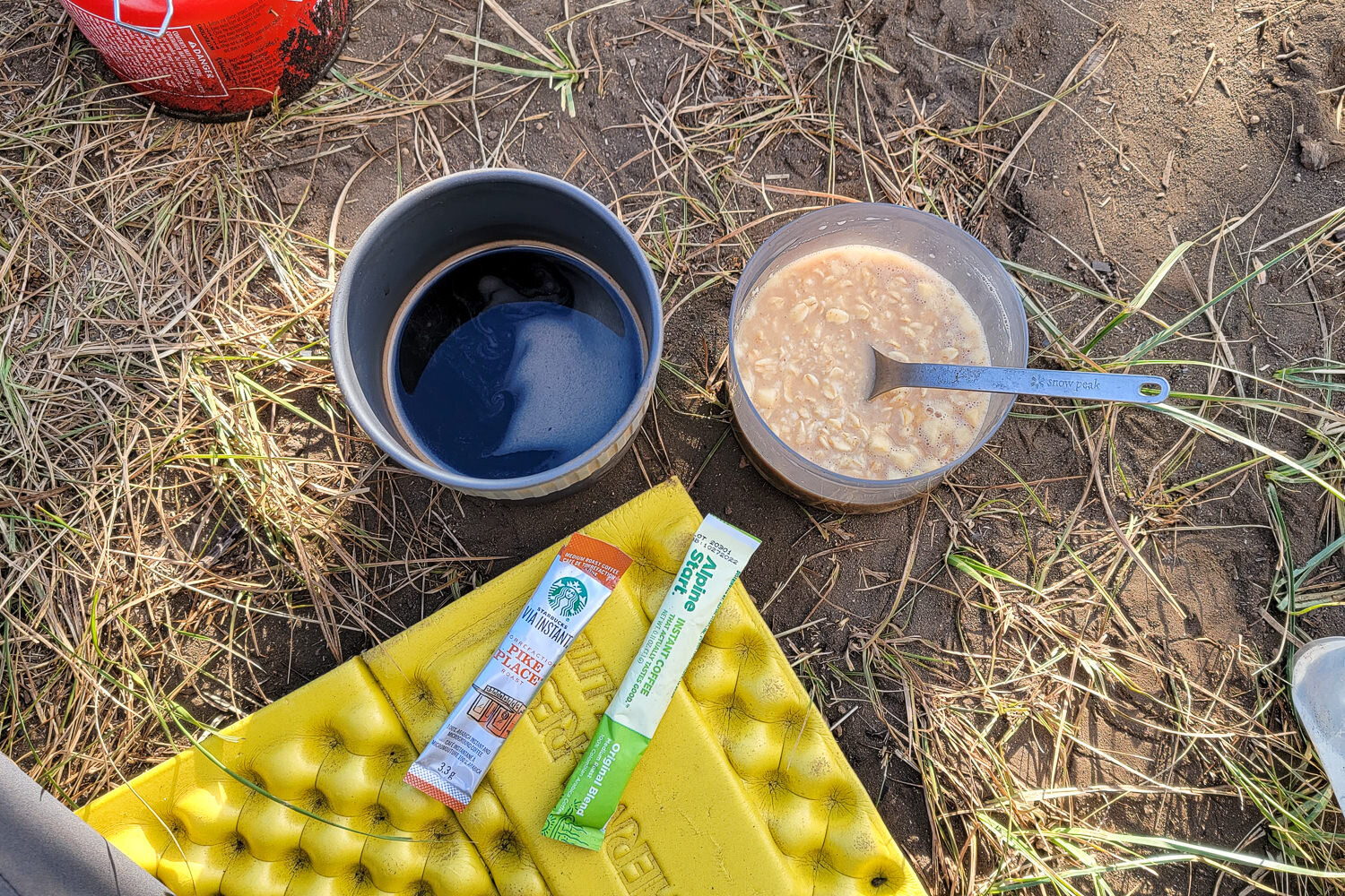Alpine Start & Starbucks Via instant coffee dissolves completely in water, so no coffee maker is needed