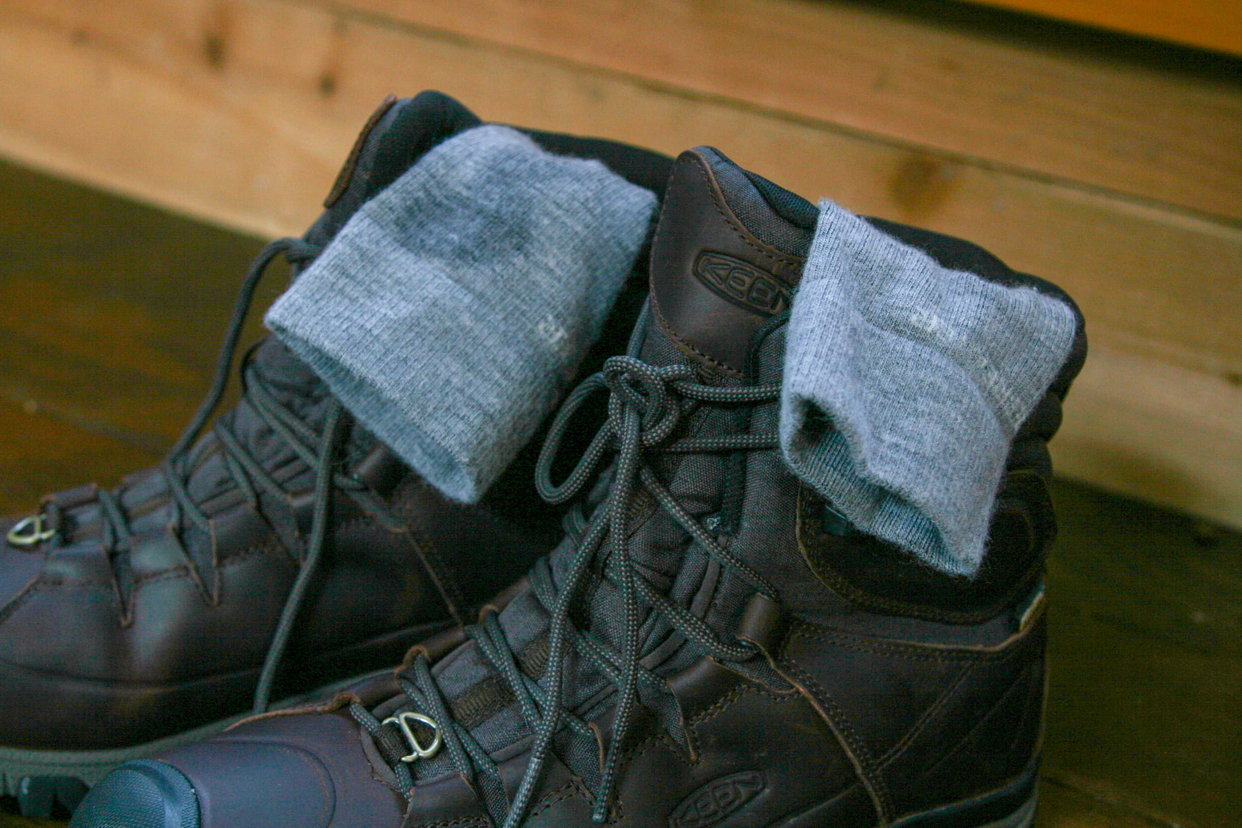 Light or Medium-Cushioned Merino wool Socks complete the Keen Targhee High Lace Boots