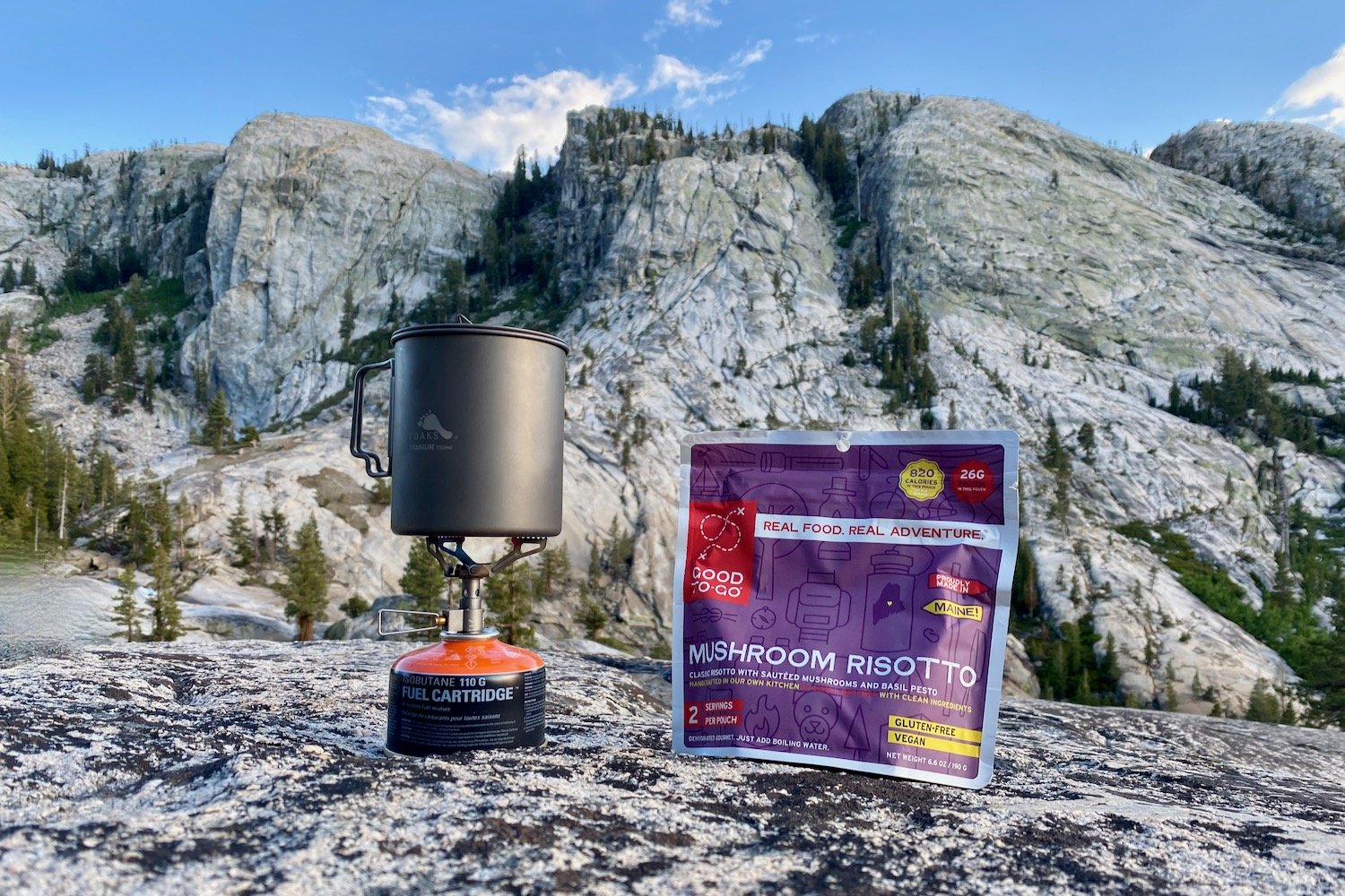 Closeup of a Good To-Go backpacking meal