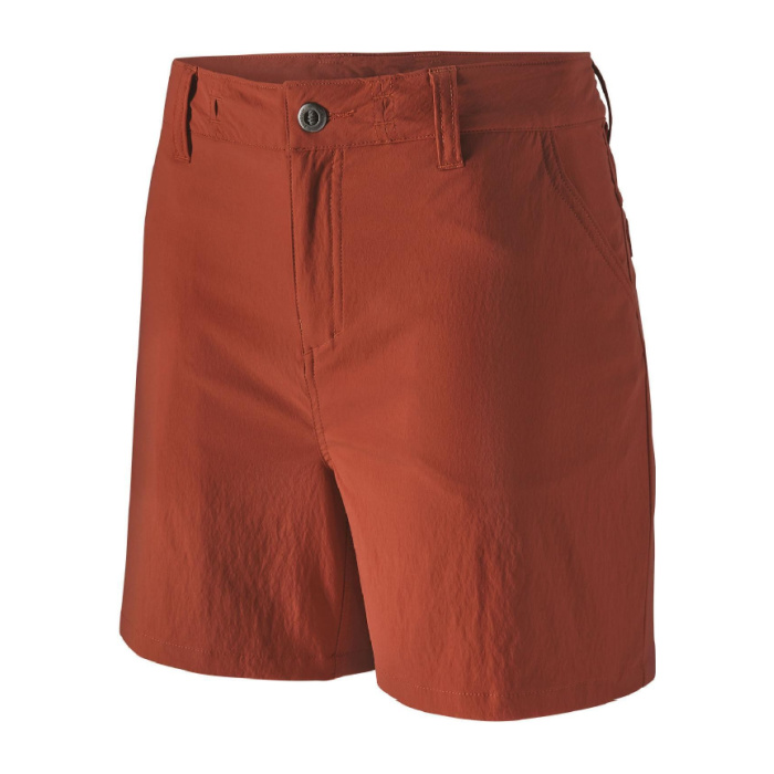 Stock image of rust colored Patagonia Quandary shorts on a white background
