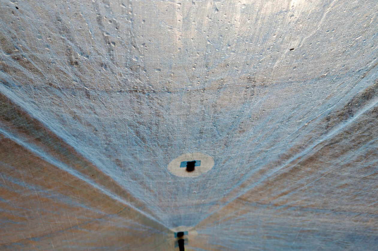 A picture of condensation that has formed on the inside of the Zpacks Duplex Zip tent