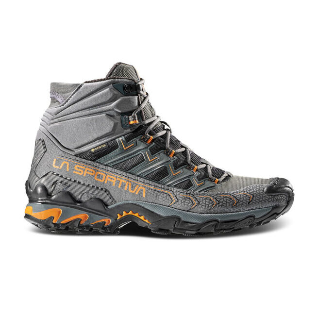Stock photo of the La Sportiva Ultra Raptor II Mid GTX boots with a white background
