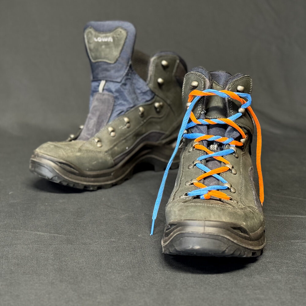 Dual-colored shoelaces demonstrating surgeon's lacing on the men's Lowa Renegade GTX hiking boots