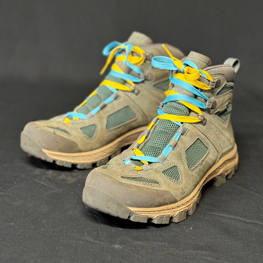 Dual-colored shoelaces demonstrating window lacing on the women's Vasque Breeze hiking boots