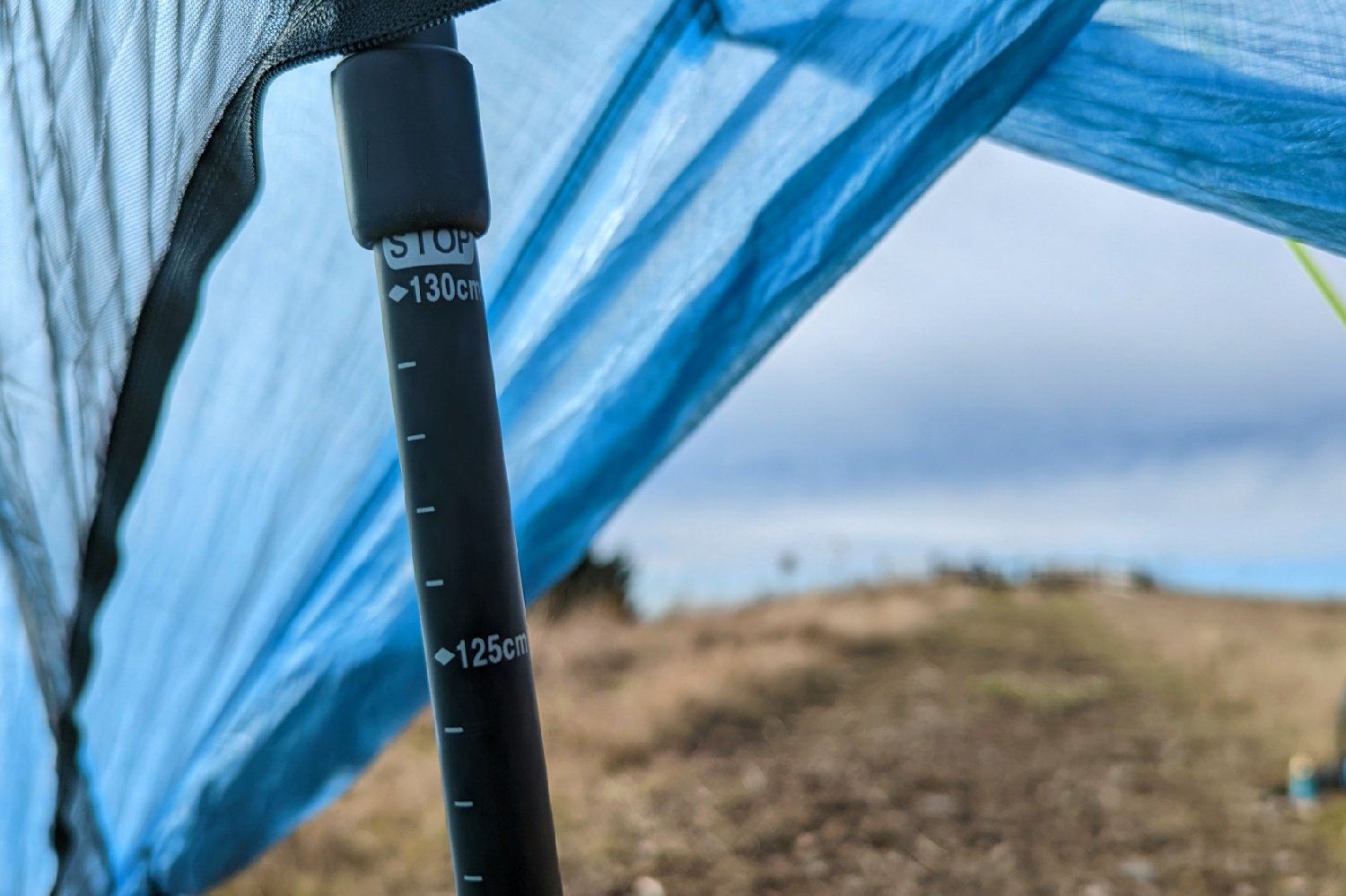 a closeup of the pole used to pitch the zpacks plex solo tent