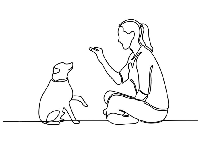 woman and dog line drawing