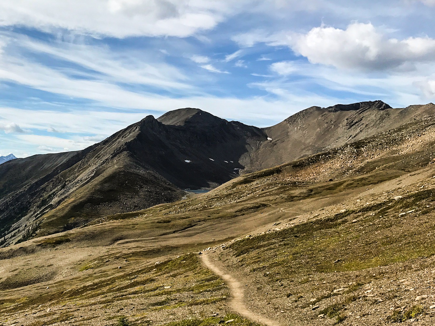the skyline trail approaching a bowl of a mountain in jasper national park
