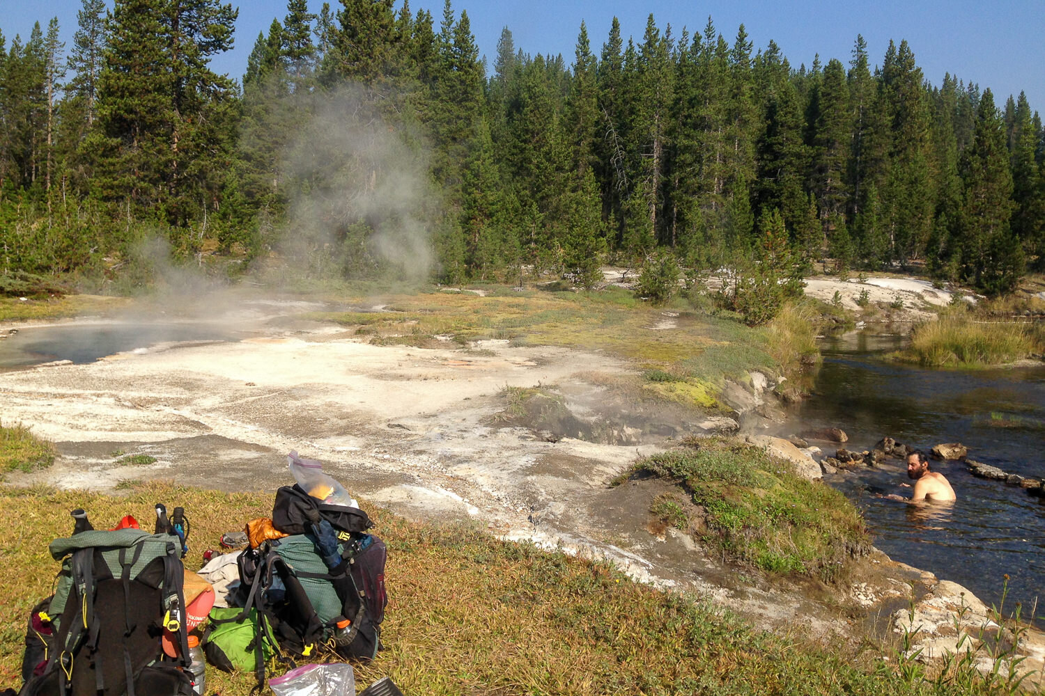 Backpackers on the CDT stop and soak in a natural hot spring