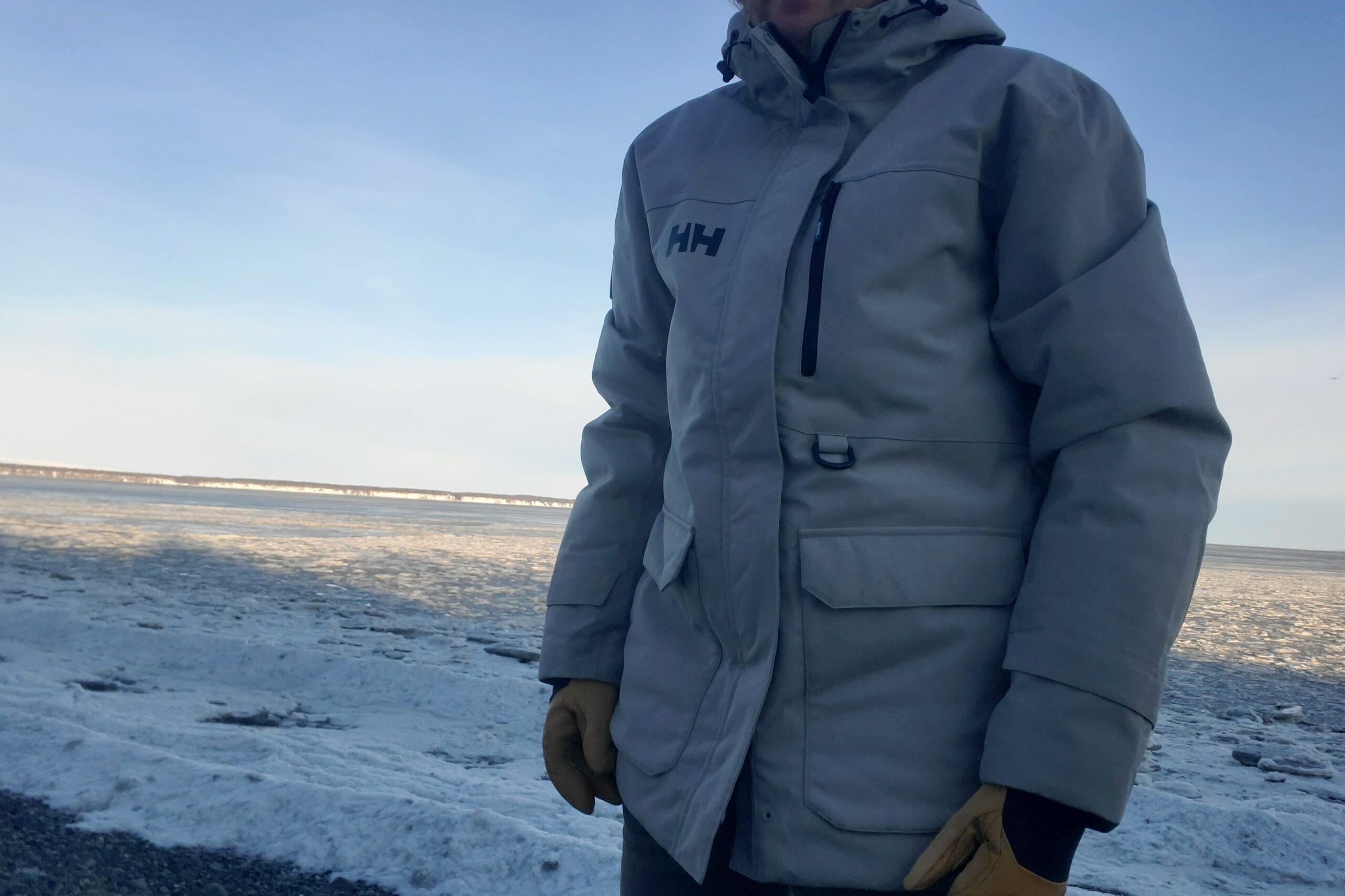 A closeup of the features of a winter jacket.