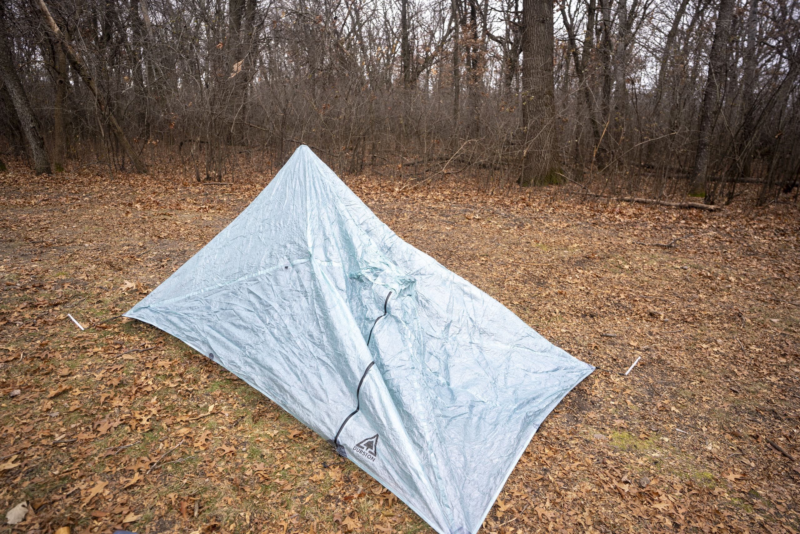 a tent partially set up