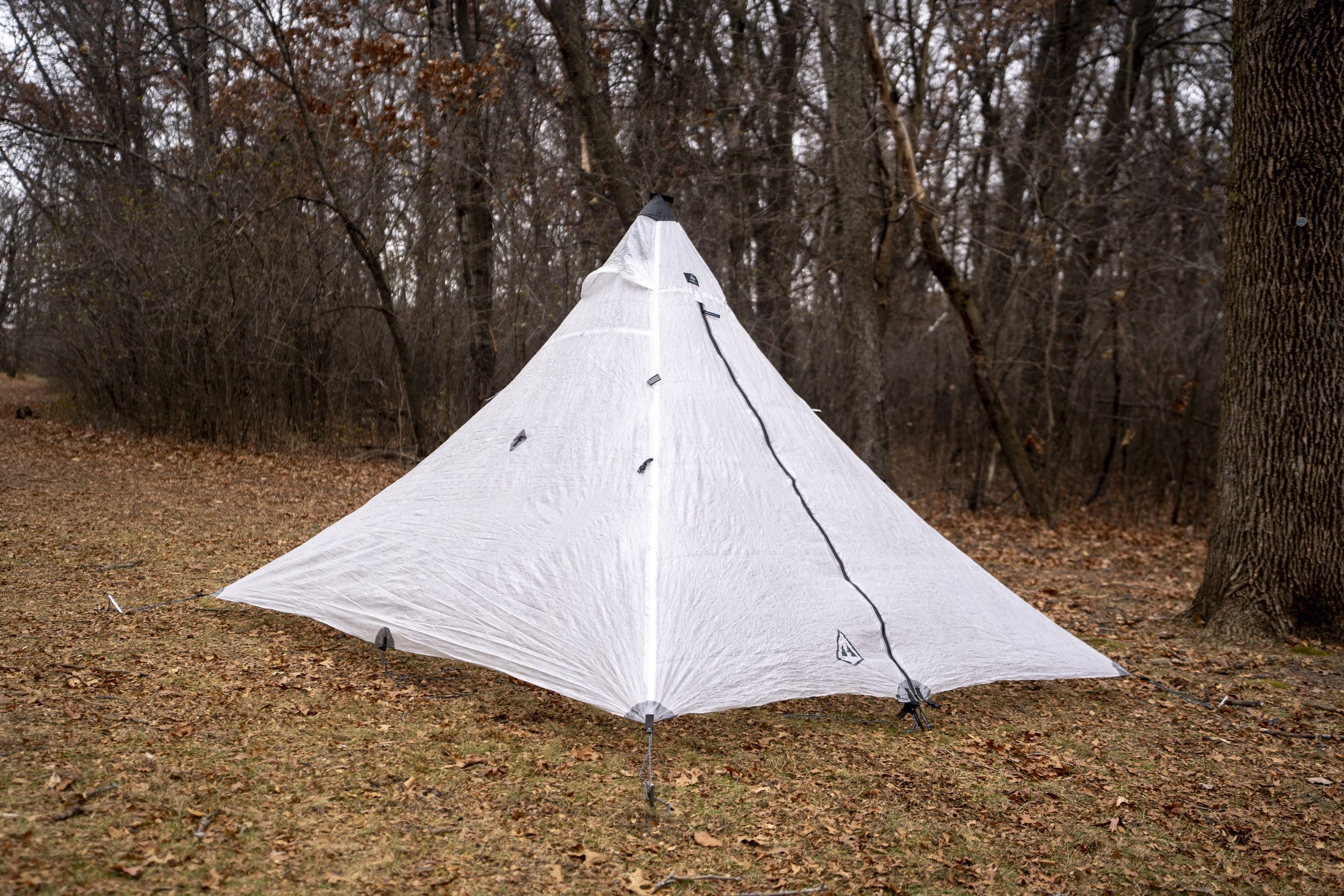 a white pyramid tent