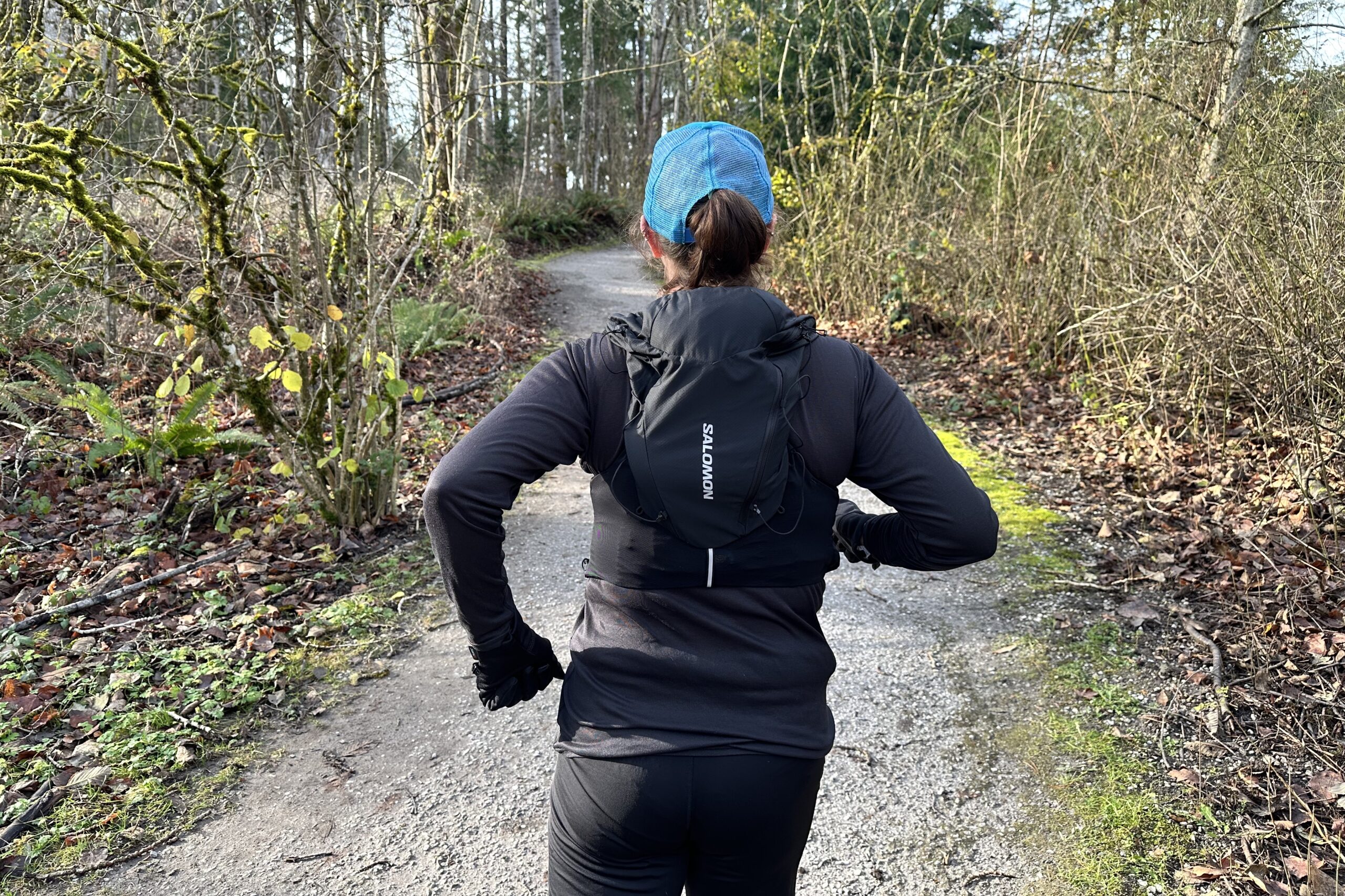 Runner wearing the Salomon ADV Skin 5 Unisex Running Vest