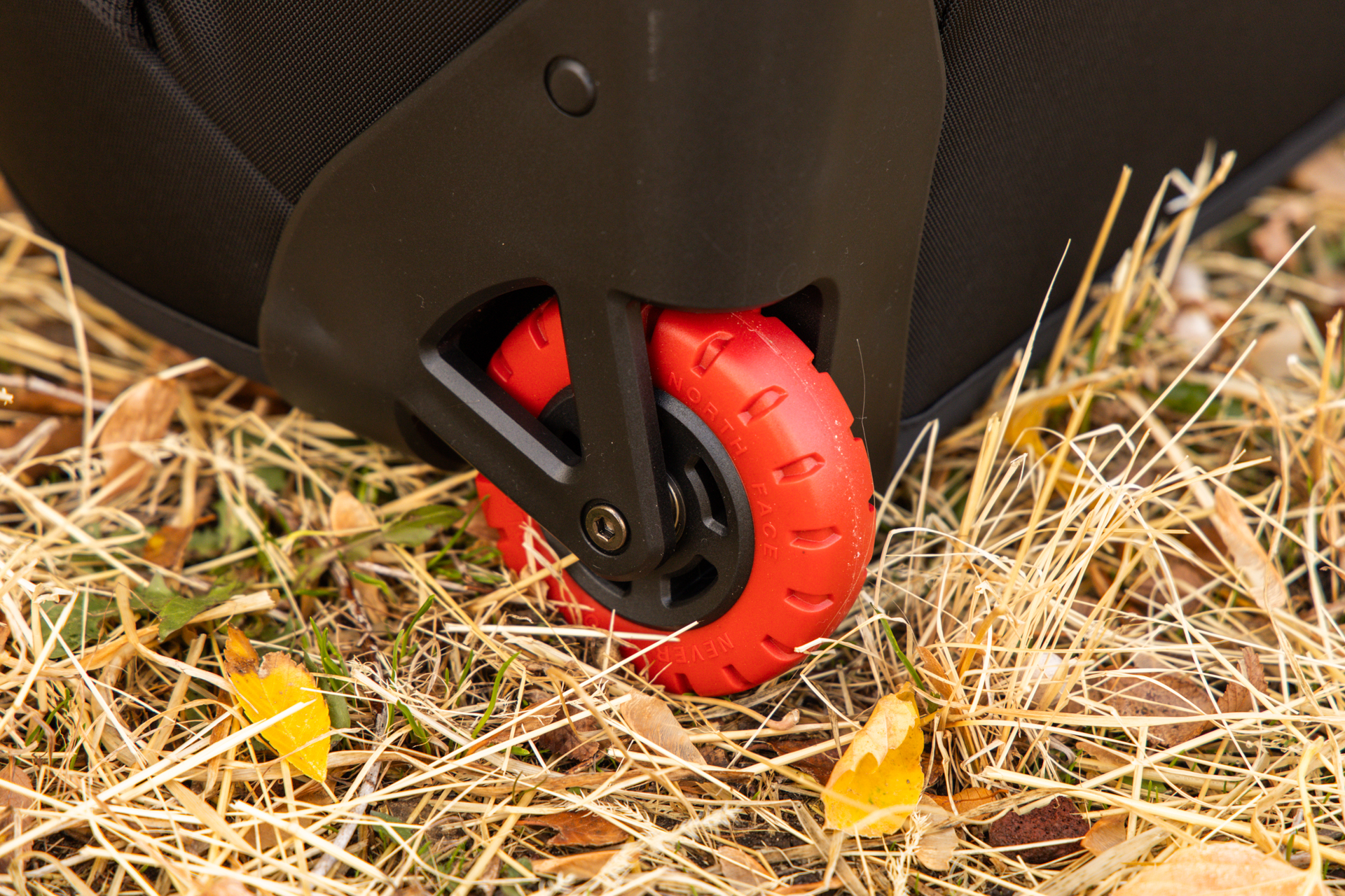The red wheels and what looks to be repairable hardware on the roller wheels.