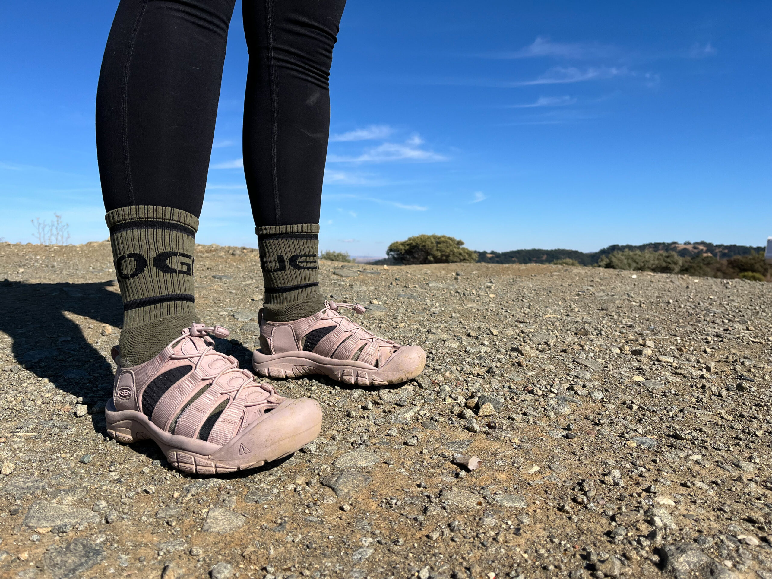 Our tester on a hike wearing the KEEN Newport H2 sandals.