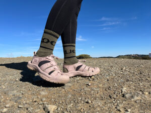 Our tester on a hike wearing the KEEN Newport H2 sandals.