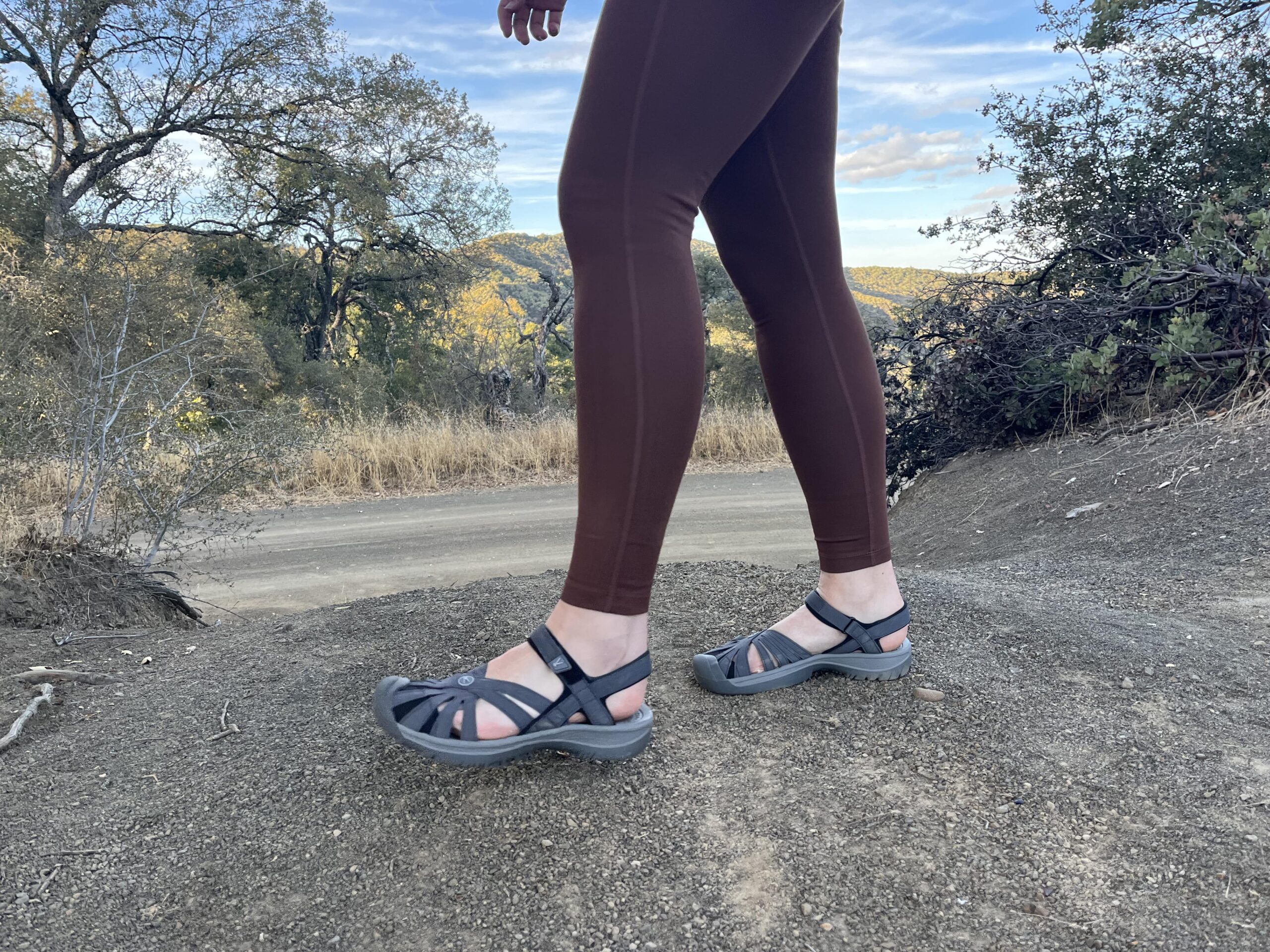 Our tester on a forest road walk in the KEEN Rose sandals.