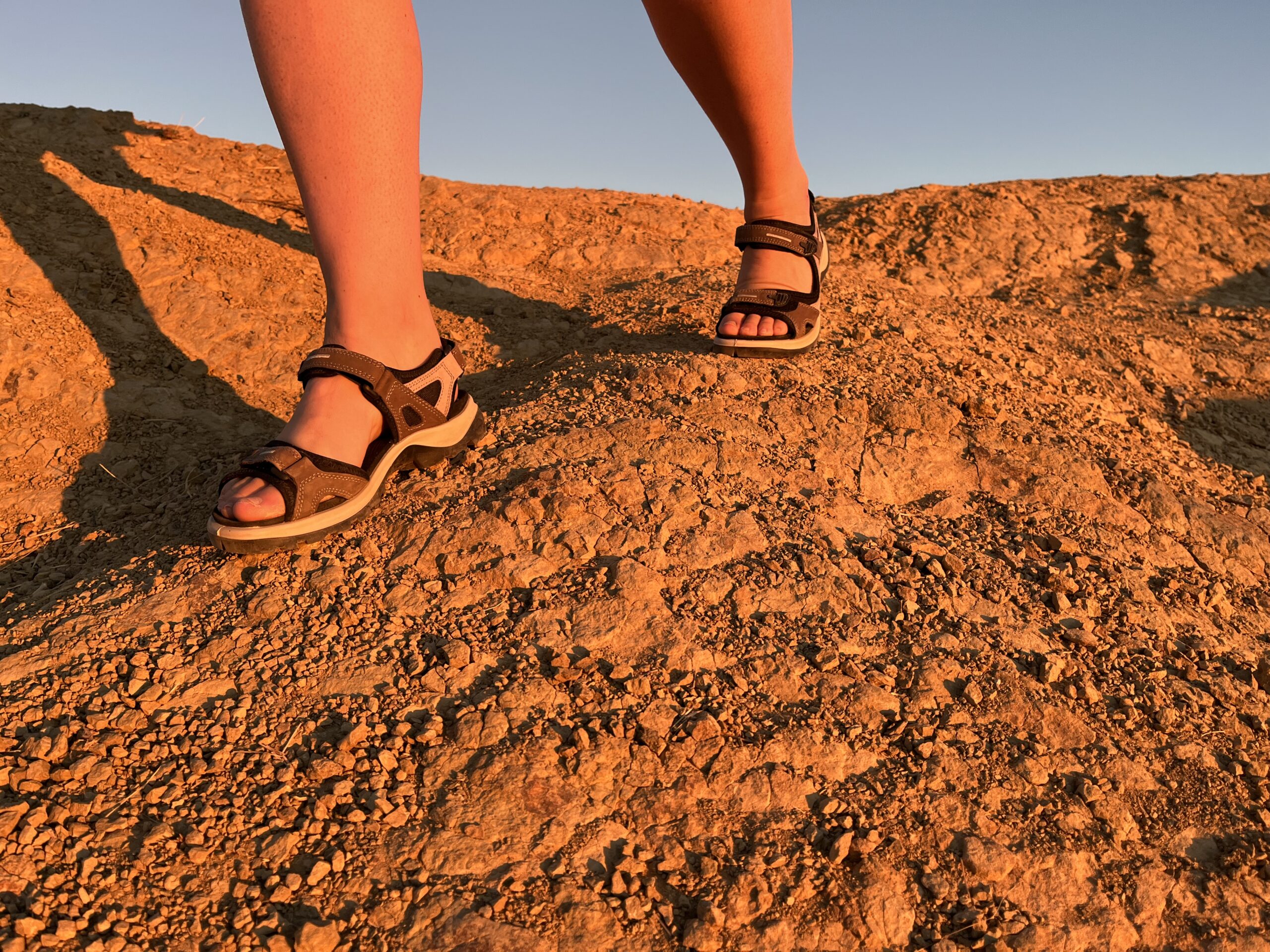 Our tester wearing the Ecco Yucatan sandals on a hike.