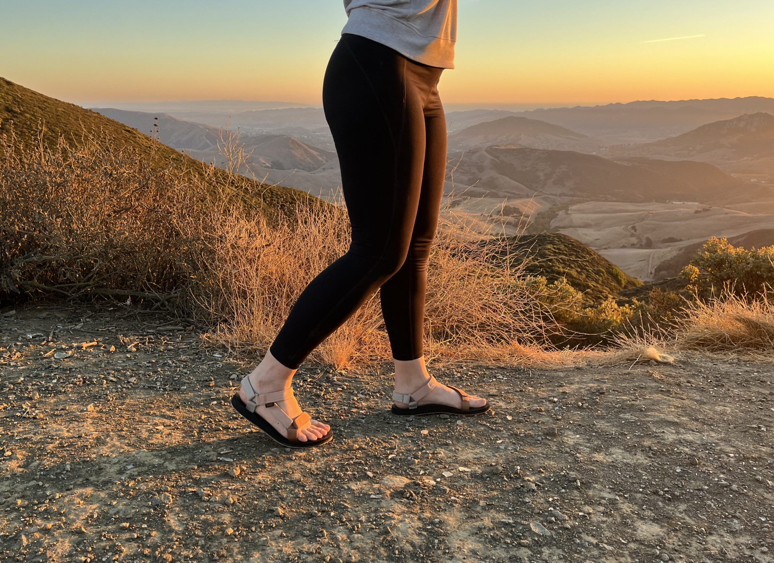 Our tester on a hike in the Teva Original Universals hiking sandals.