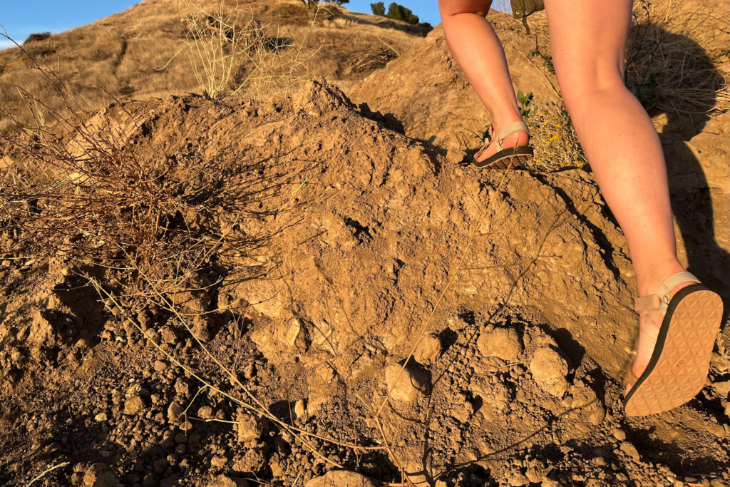 Our tester on a hike in the Teva Original Universals hiking sandals.