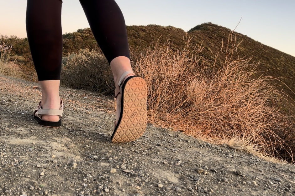 Our tester on a hike in the Teva Original Universals hiking sandals.
