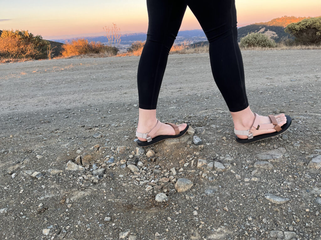 Our tester on a hike in the Teva Original Universals hiking sandals.