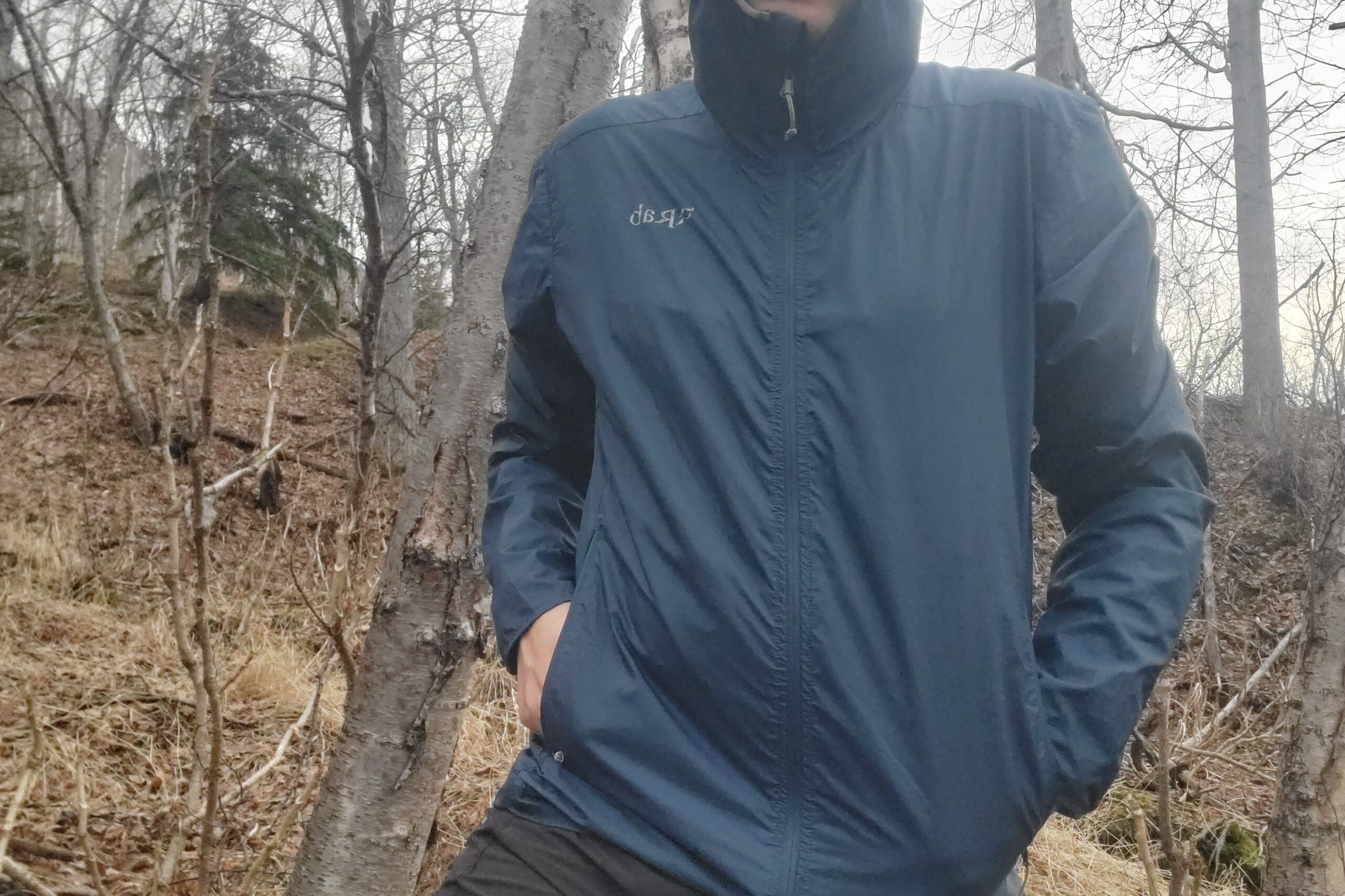A closeup of the front of a windbreaker.