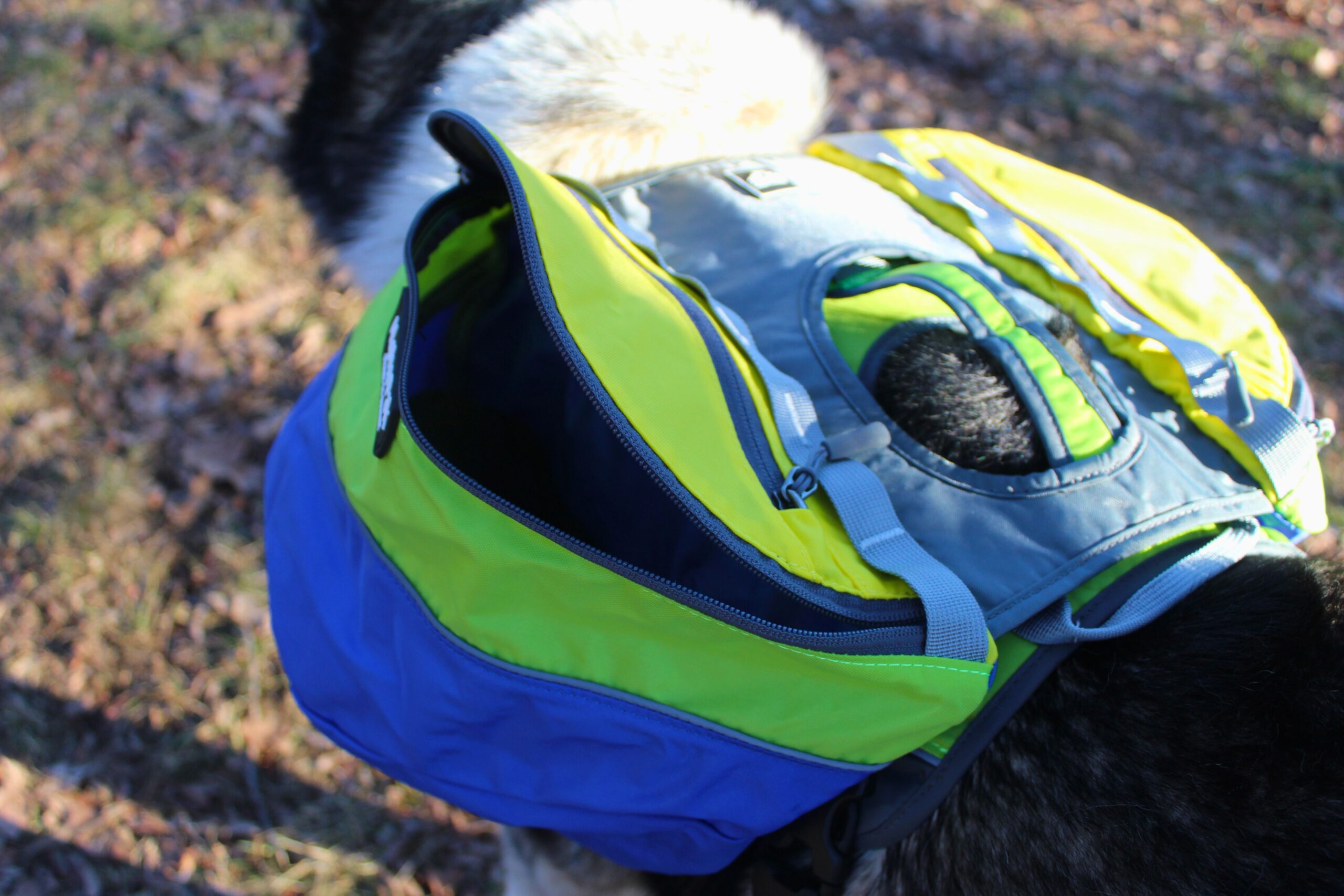 The left pocket of the AlphaPak Adventurer backpack open