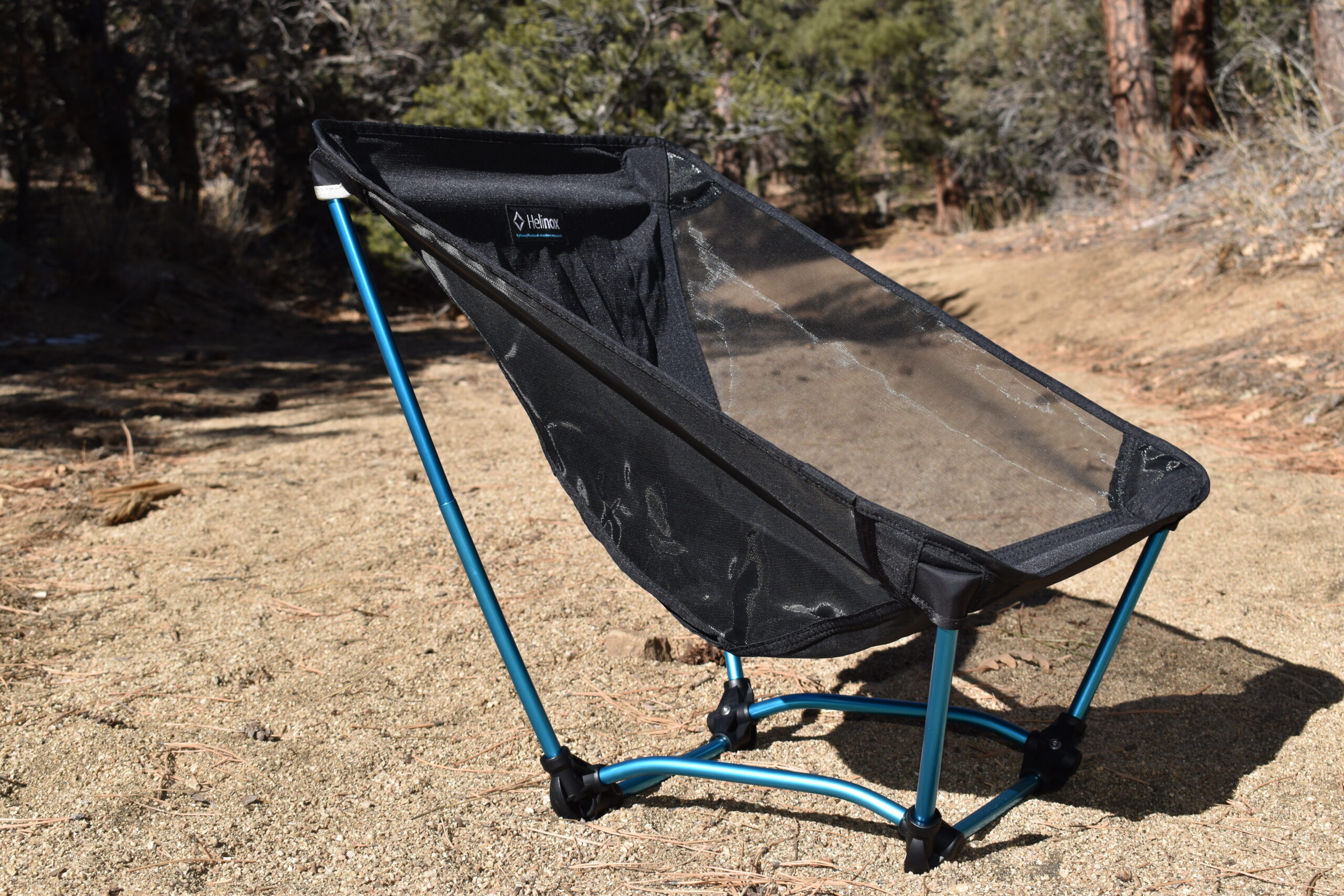 Close up of the Helinox Ground Chair in a desert wash in New Mexico