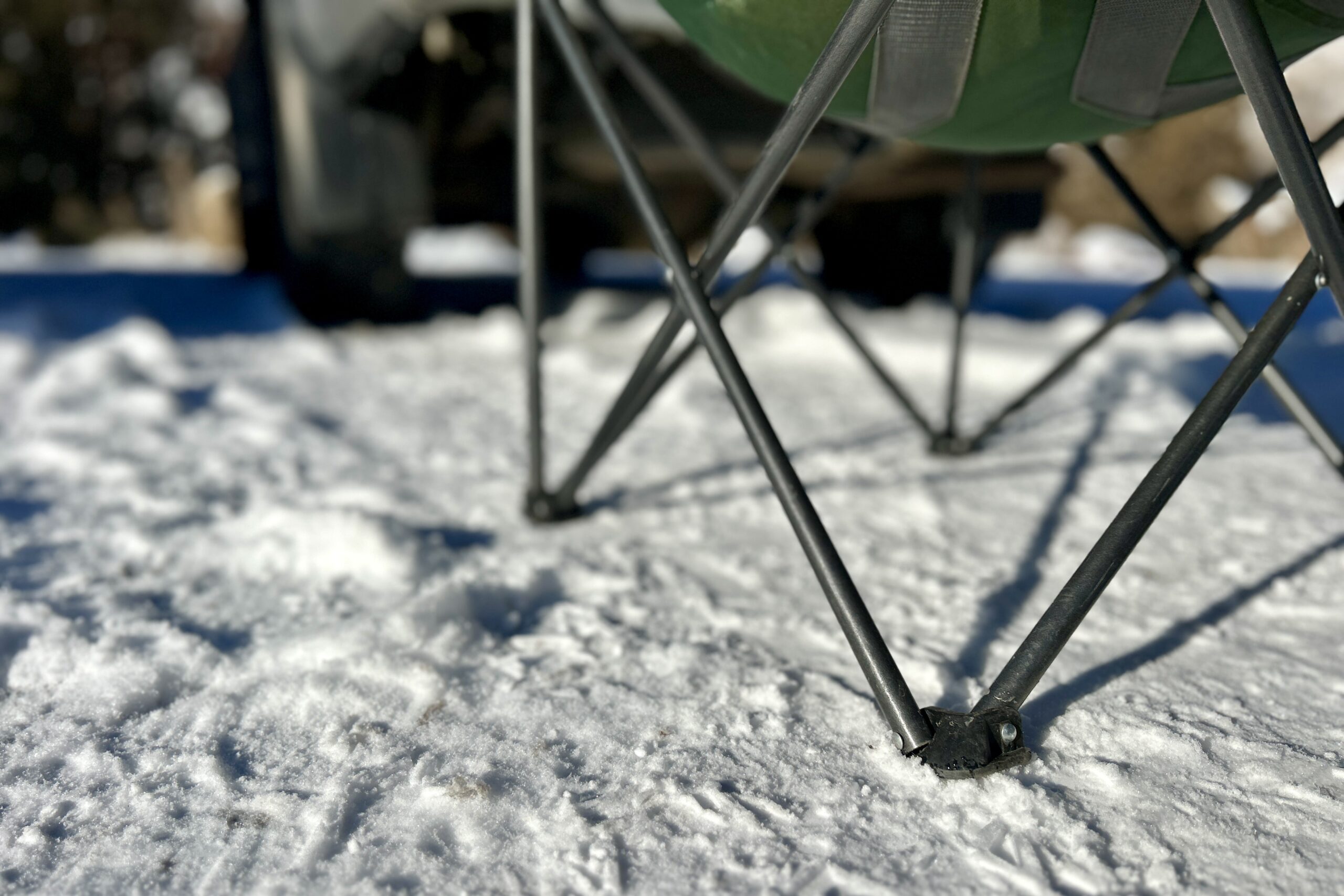 Close up of a camp chair frame.