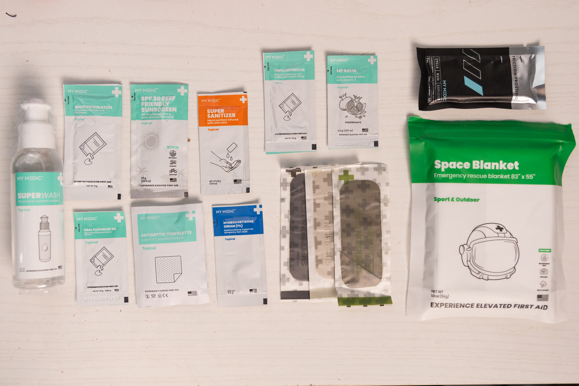 Some of the supplies inside the My Medic MyFAK Mini.