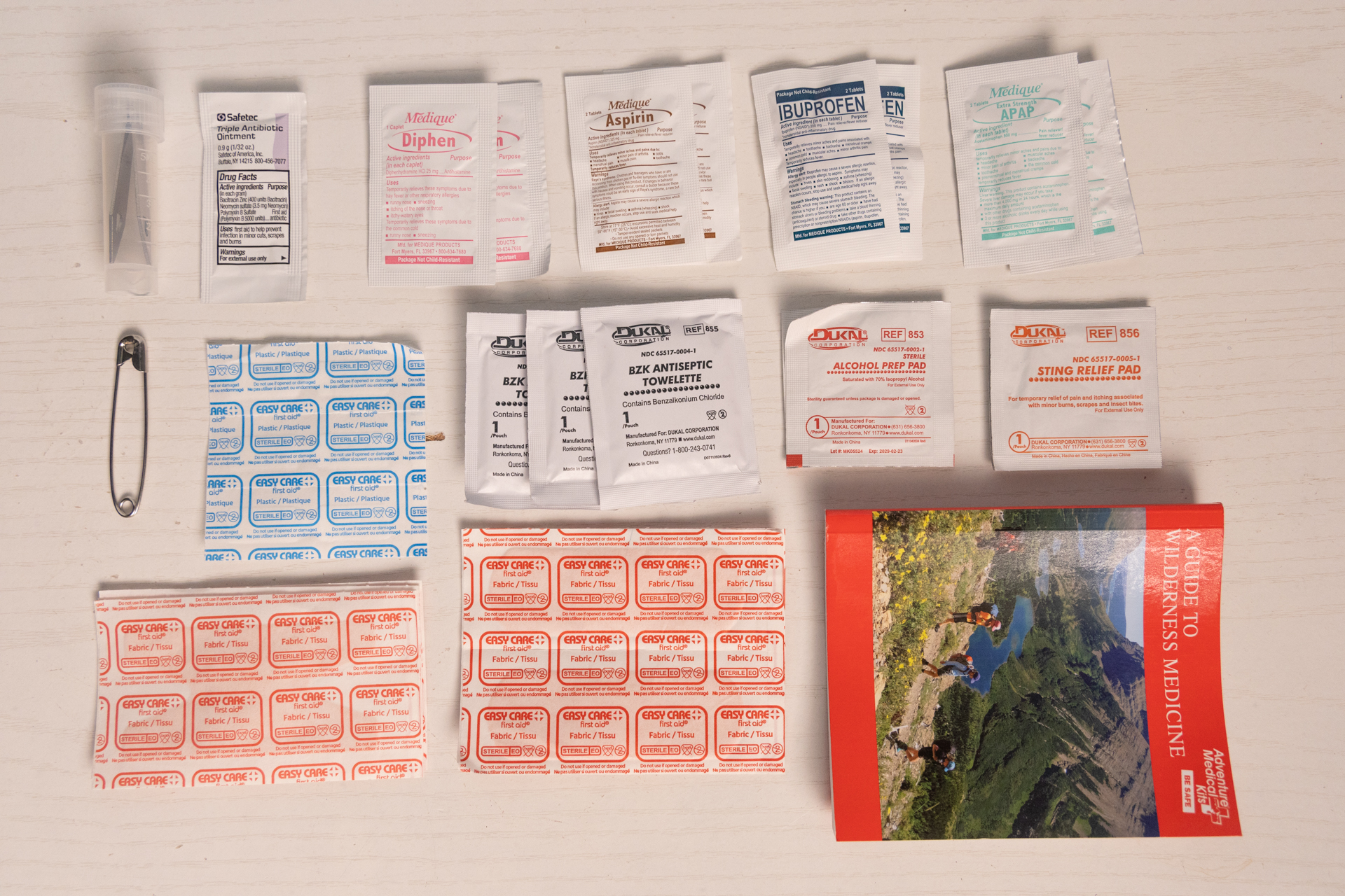 First aid supplies in the Adventure Medical Kits Hiker.