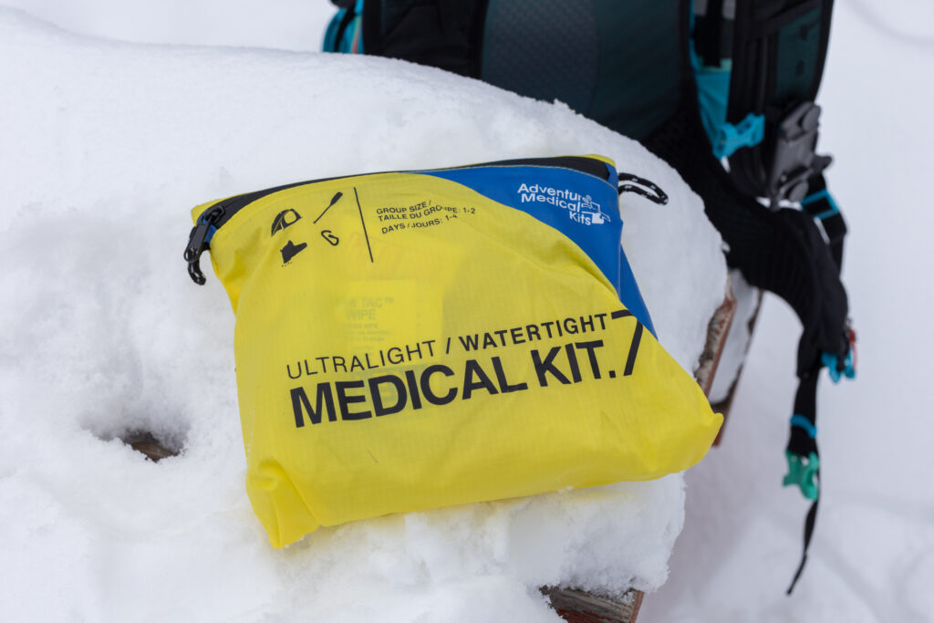 The Adventure Medical Kits Ultralight/Watertight on snow.