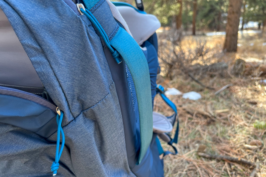 Close-up of a baby carrier's durable handles.