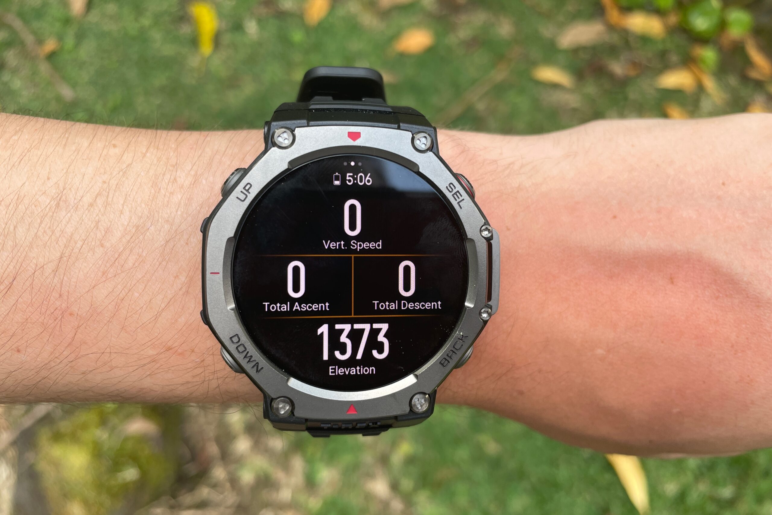 A watch screen showing performance metrics.
