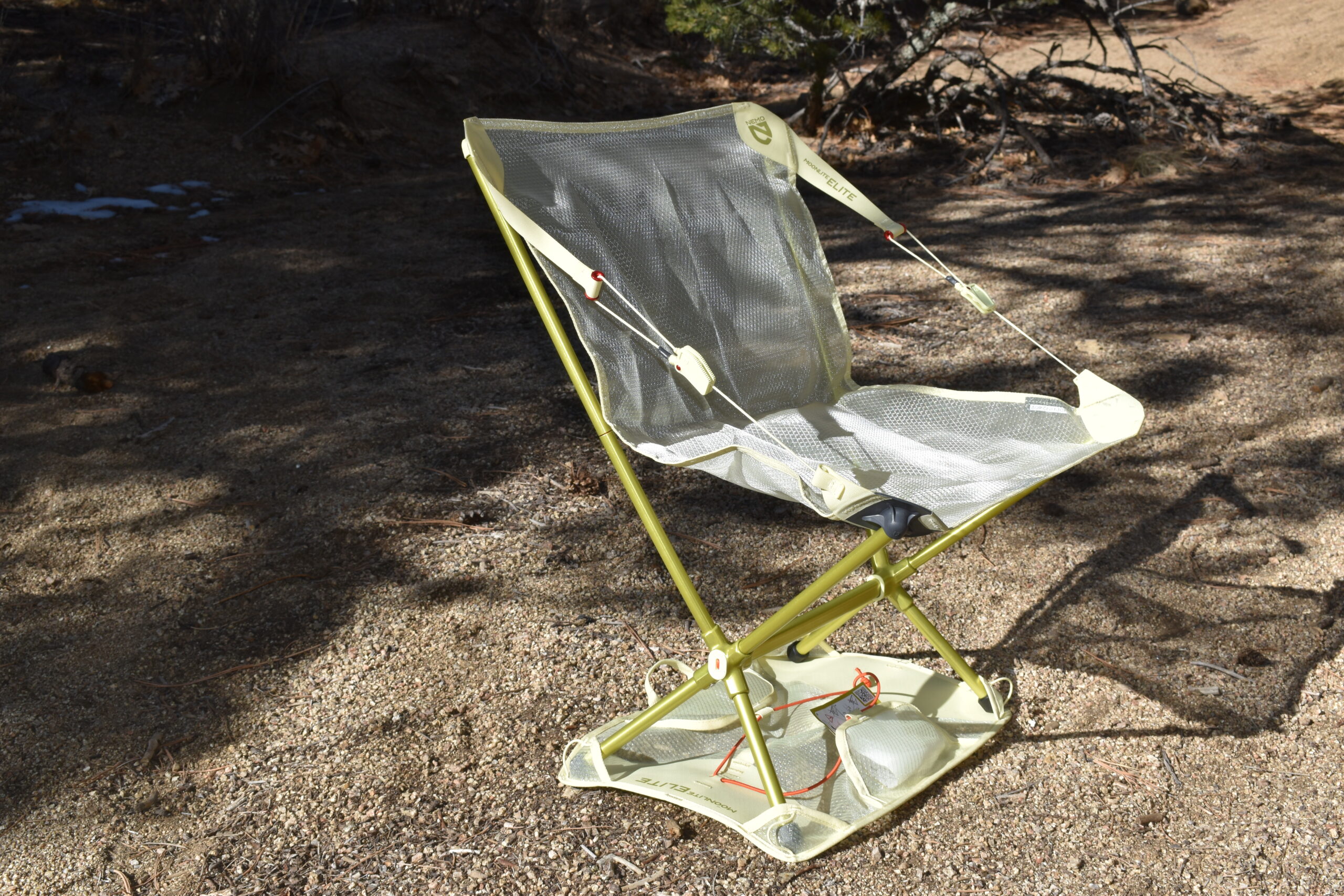 The chair set on top of its ground sheet/carrying case for stability
