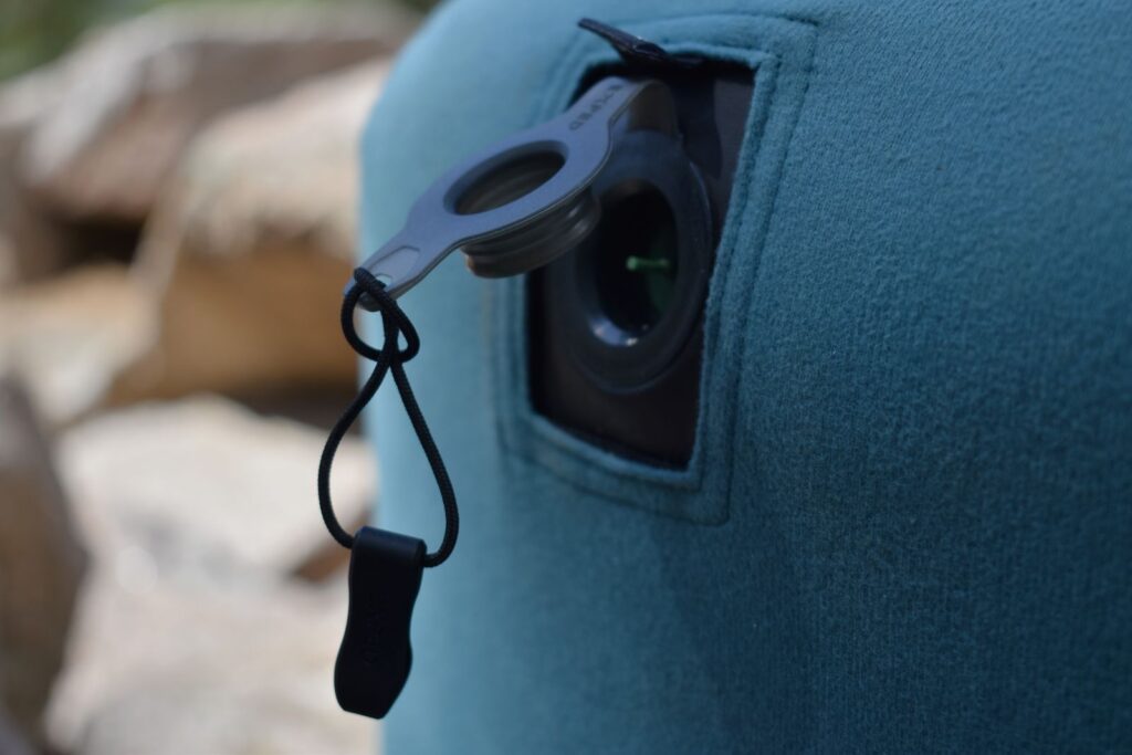 close up of the valve on the Exped Mega Pillow