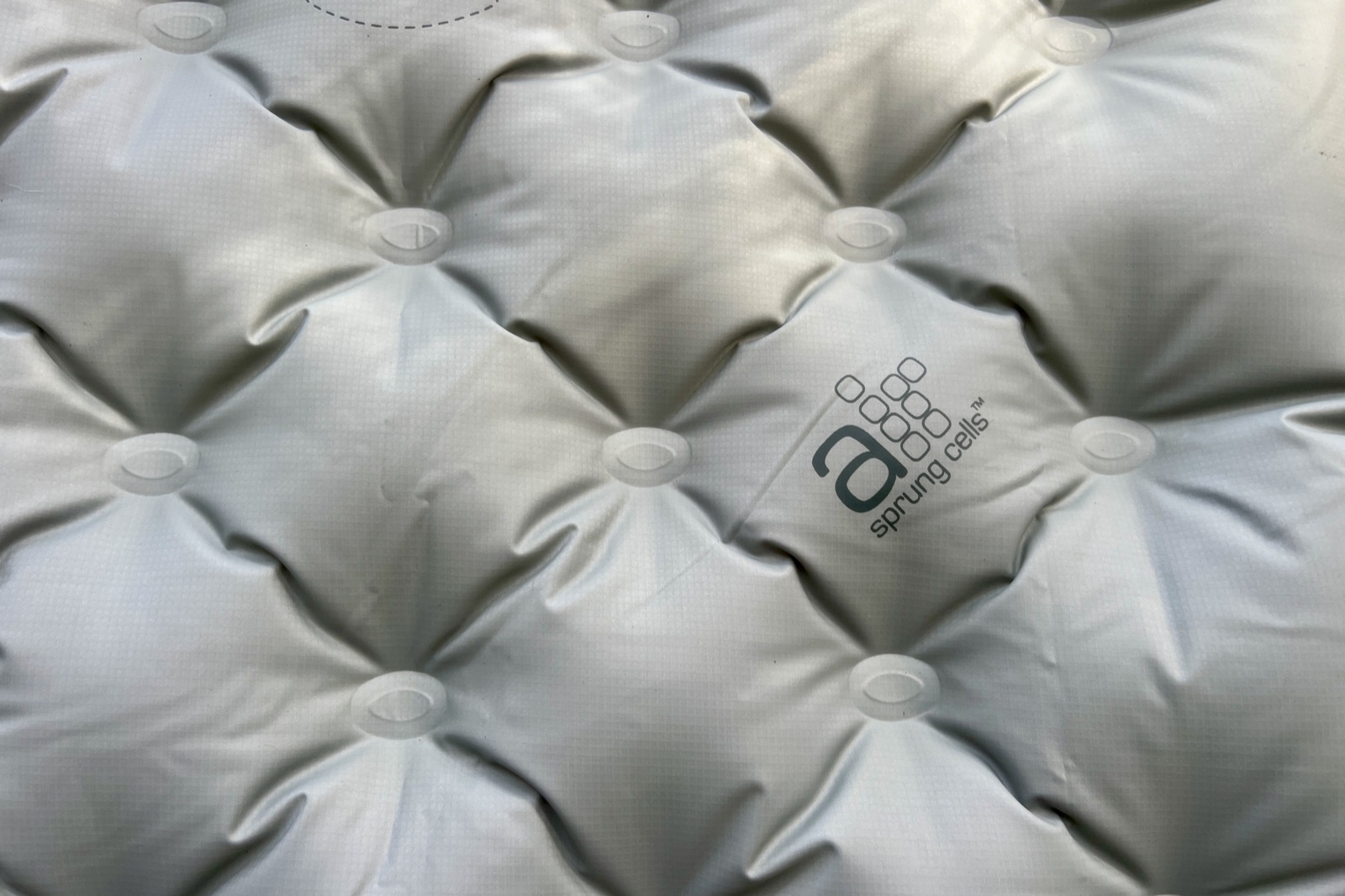 a closeup of a gray sleeping pad
