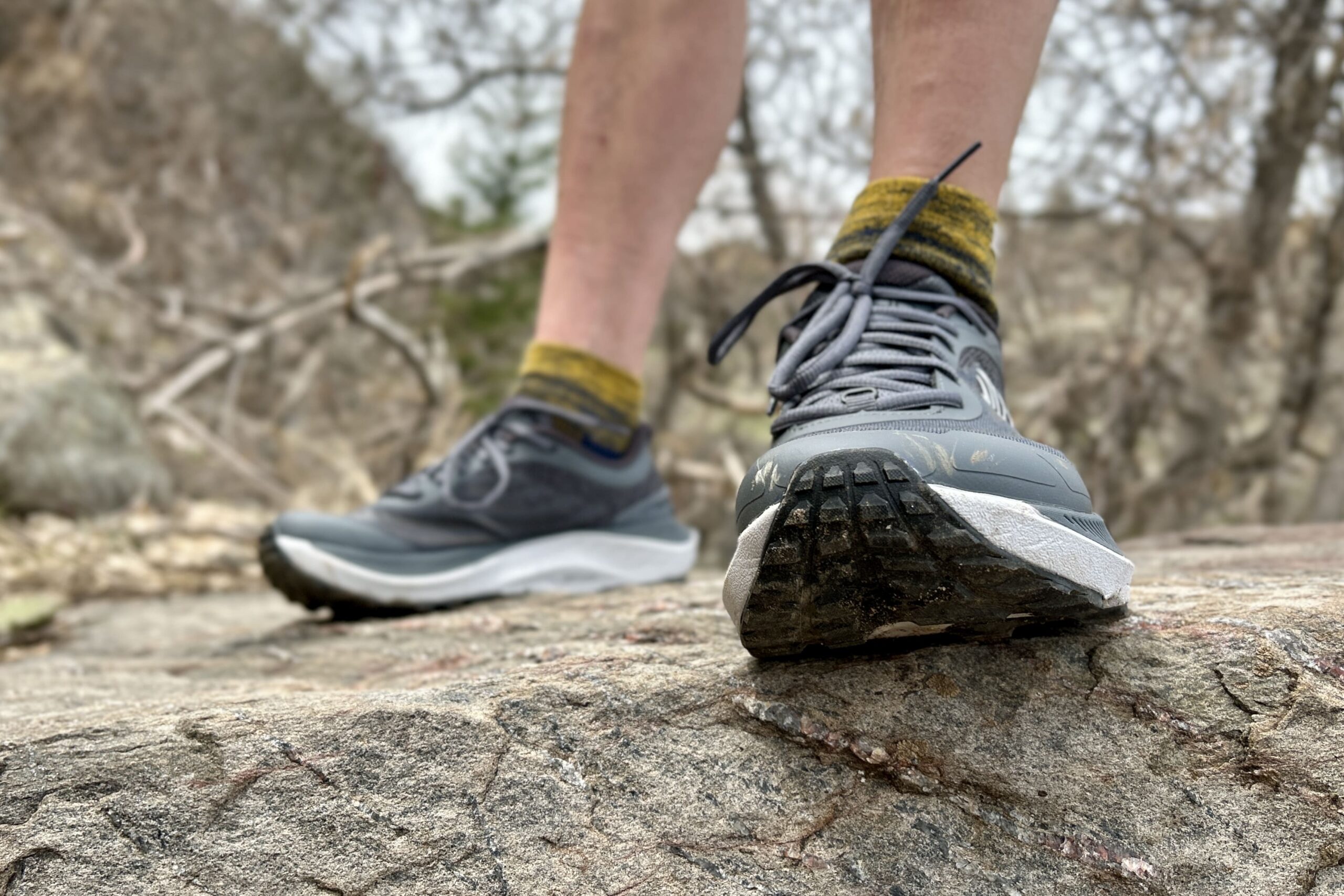 Close up of a pair of trail runners