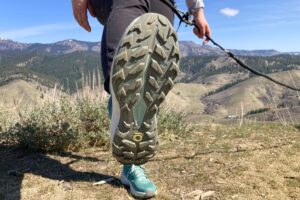 Hiker showing the bottom of the Oboz Katabatic LT Mid Gore-Tex Hiking Boots