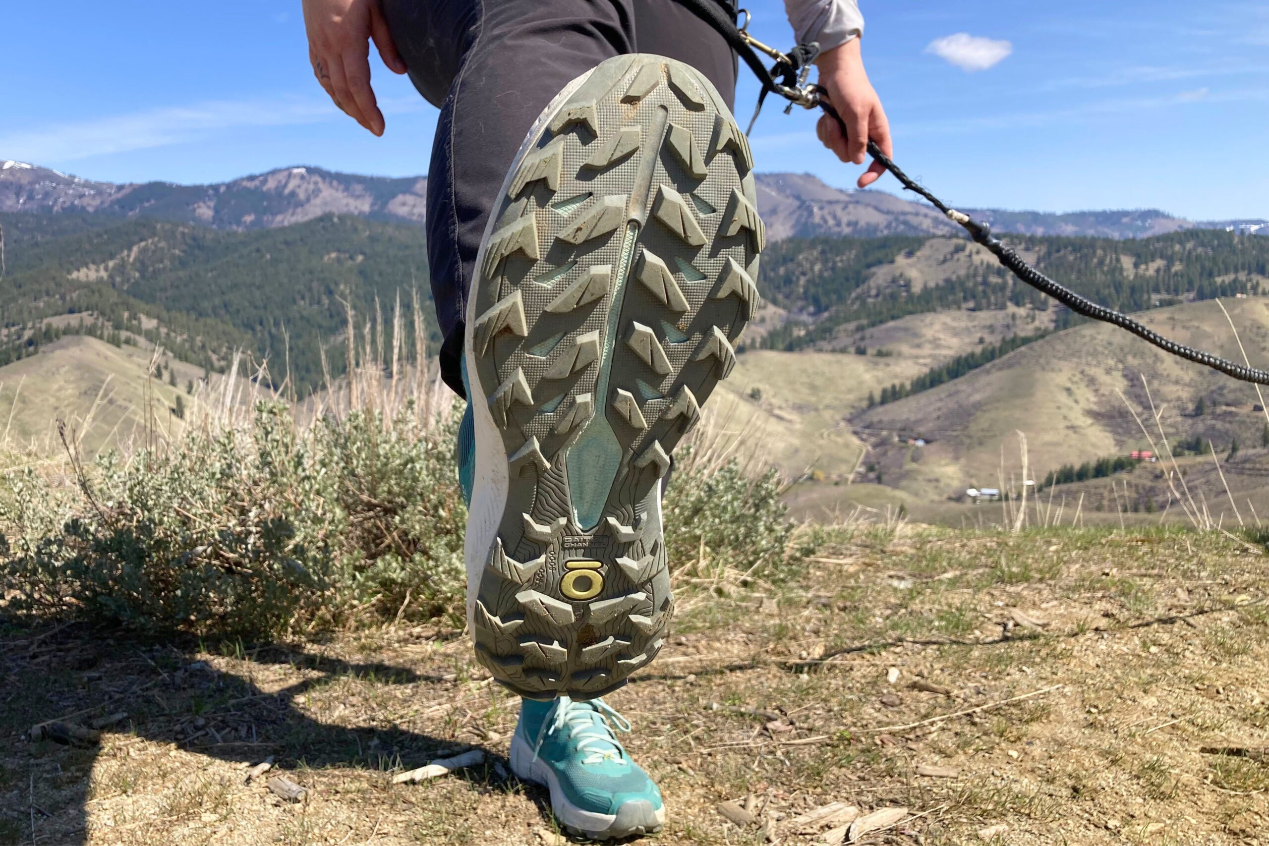 Hiker showing the bottom of the Oboz Katabatic LT Mid Gore-Tex Hiking Boots