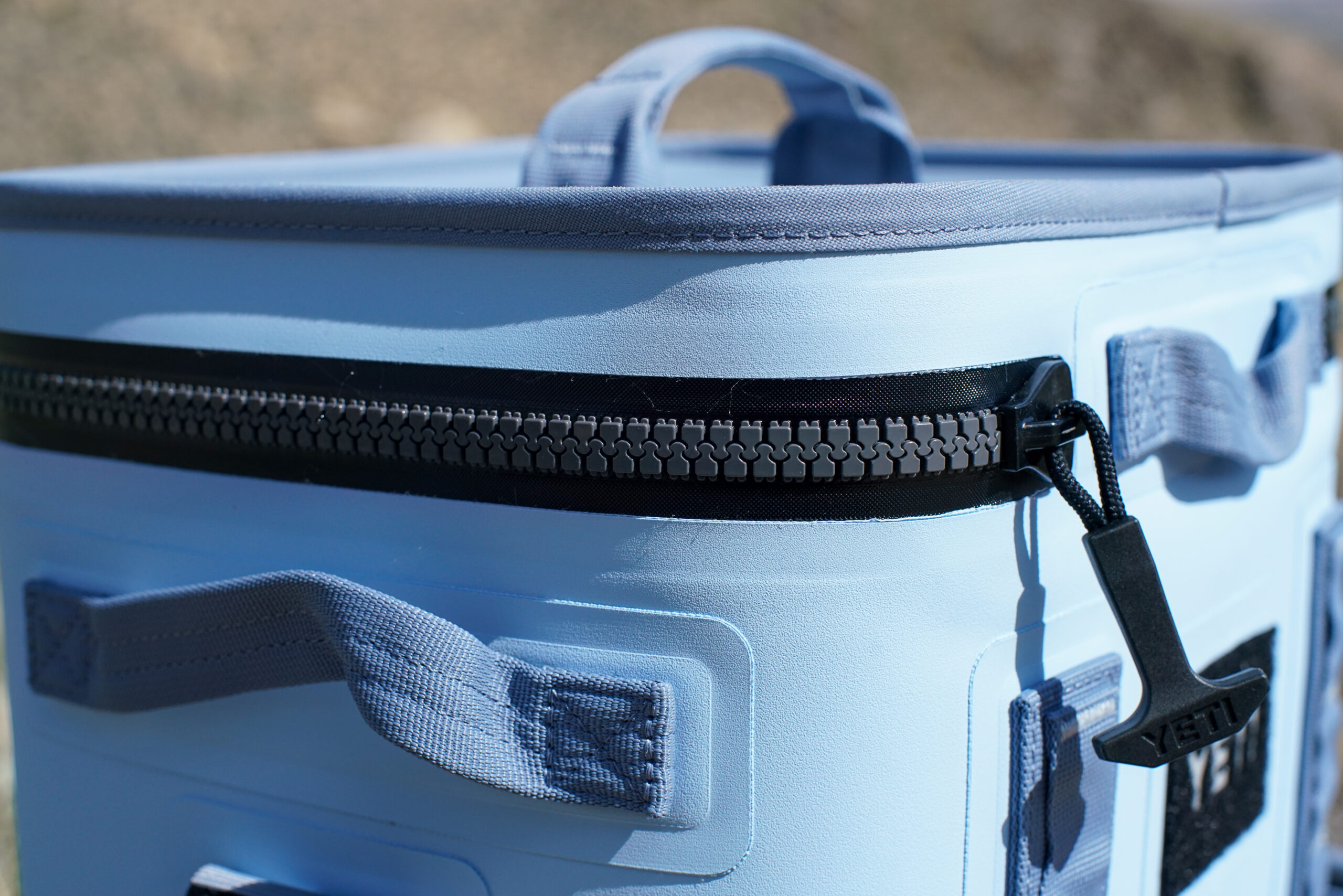 A close up of the zipper of the YETI Hopper Flip 12 cooler.