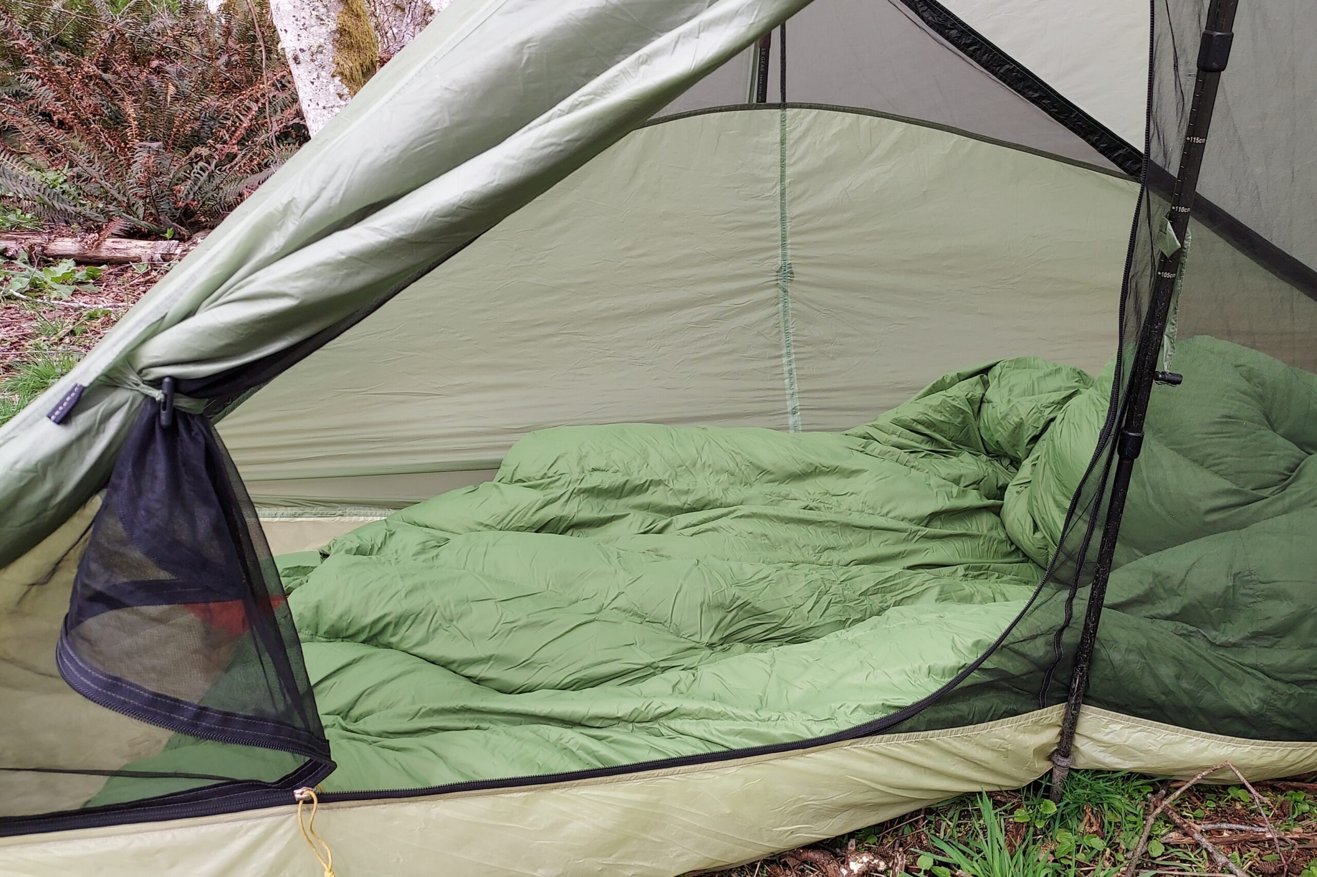 Enlightened Equipment Accomplice Quilt inside a tent
