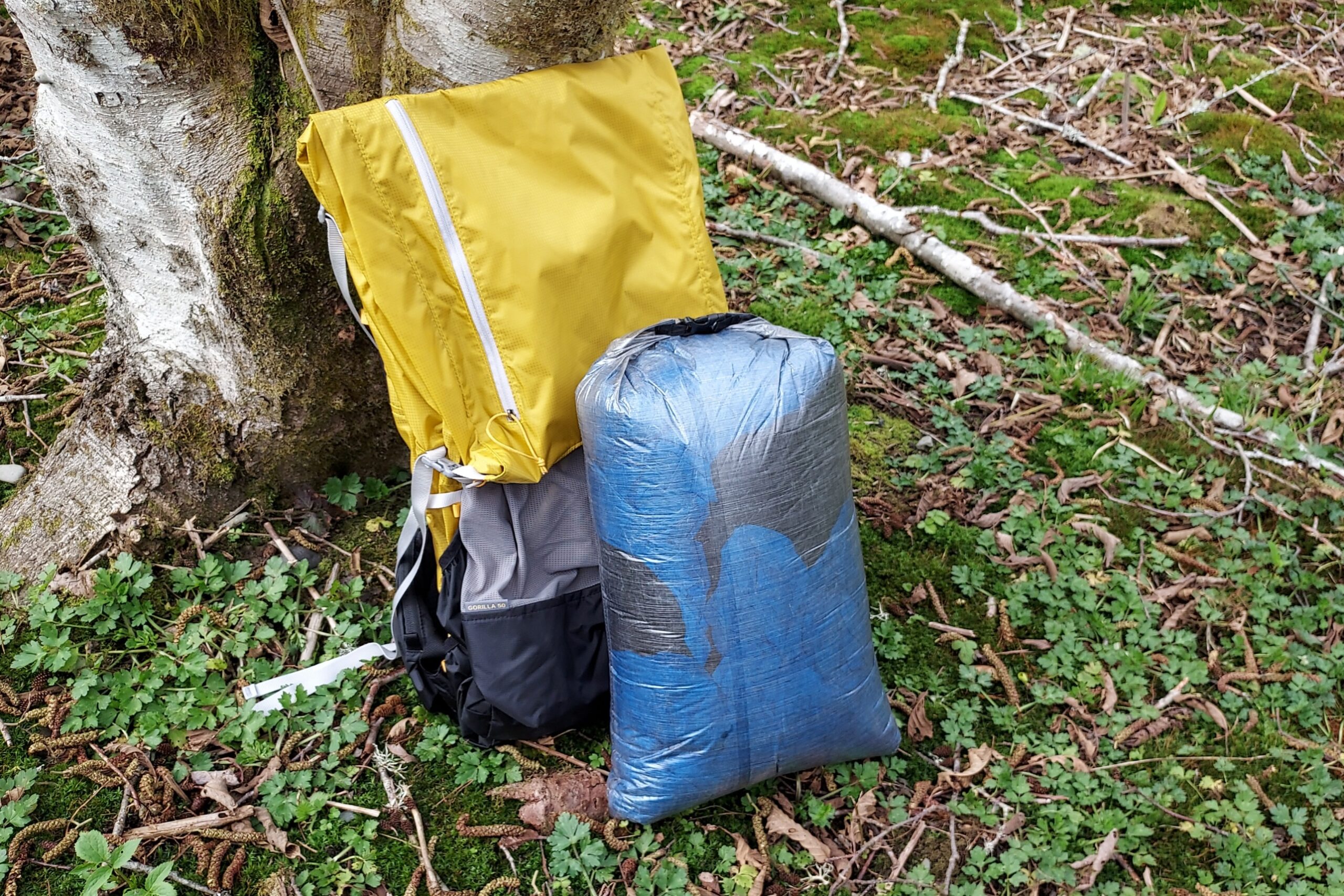The ZPacks 20F (-7C) Twin Quilt packed with a 50L ultralight backpack for scale