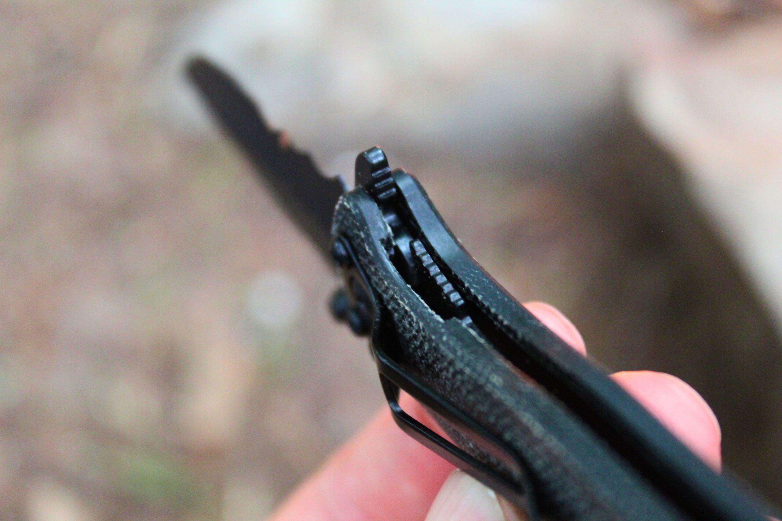 Close up of the CRKT Drifter Pocket Knife liner lock